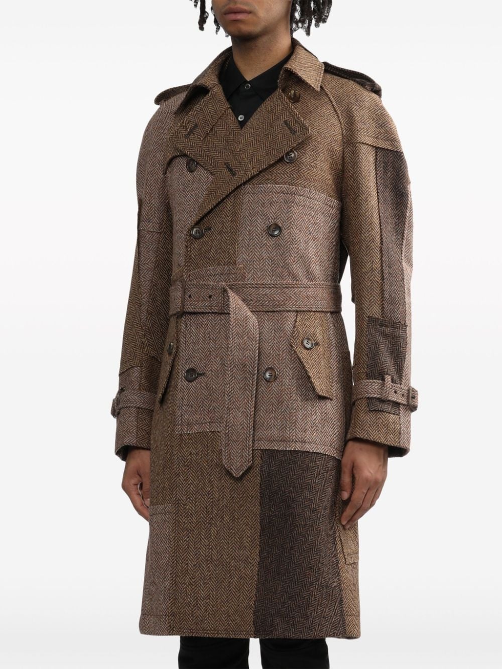 patchwork wool coat - 3
