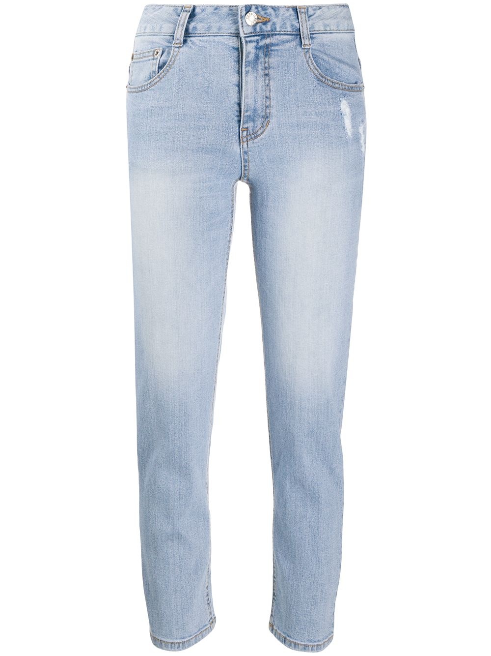 high-rise destroyed-hem cropped jeans - 1