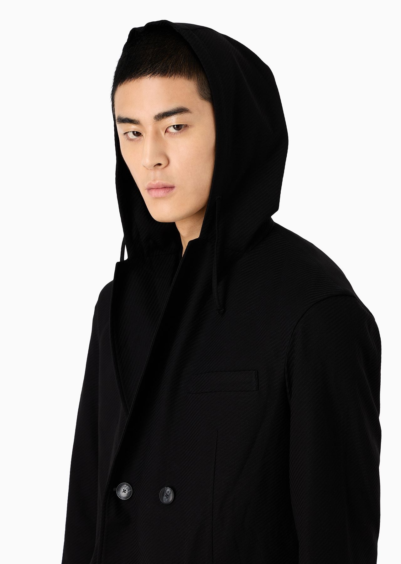 Double-breasted jacket with hood in jacquard jersey - 5