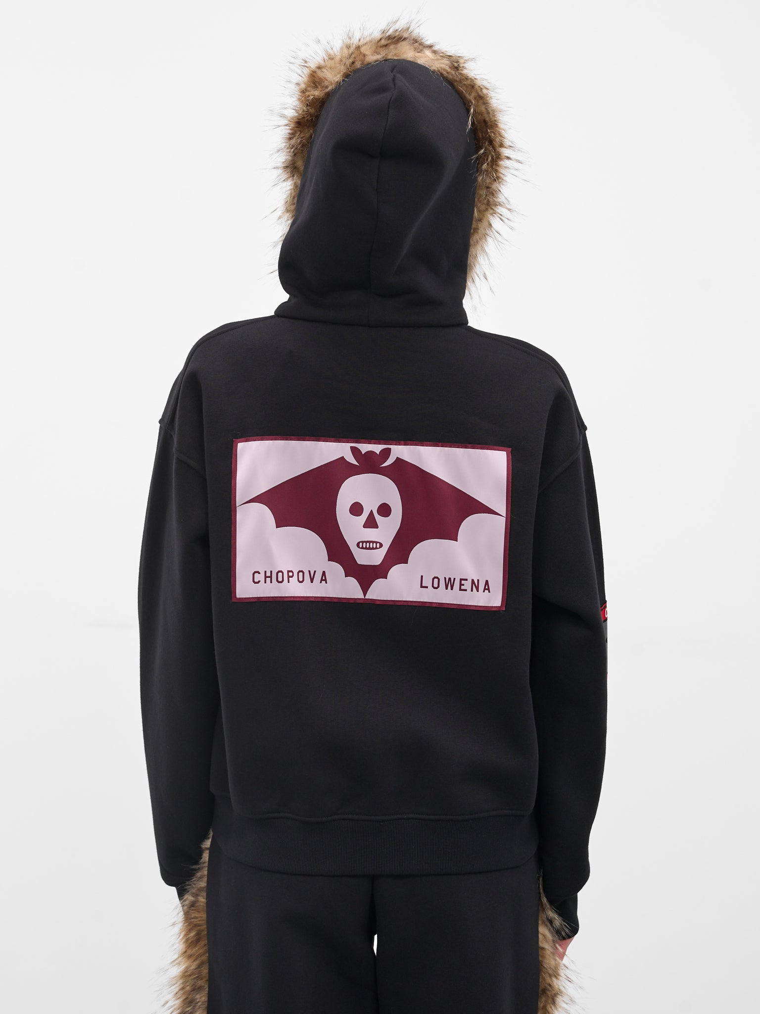 Black Fur Trim Patch Hoodie - 3