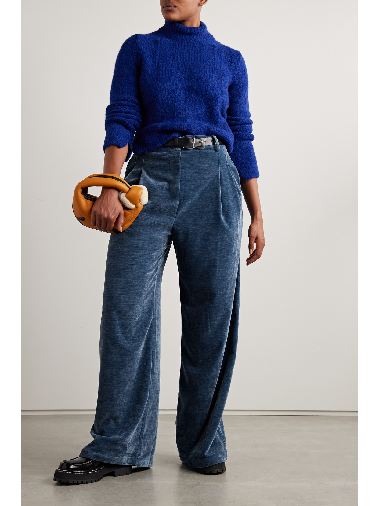 Pleated Chenille Wide-leg Pants - 2
