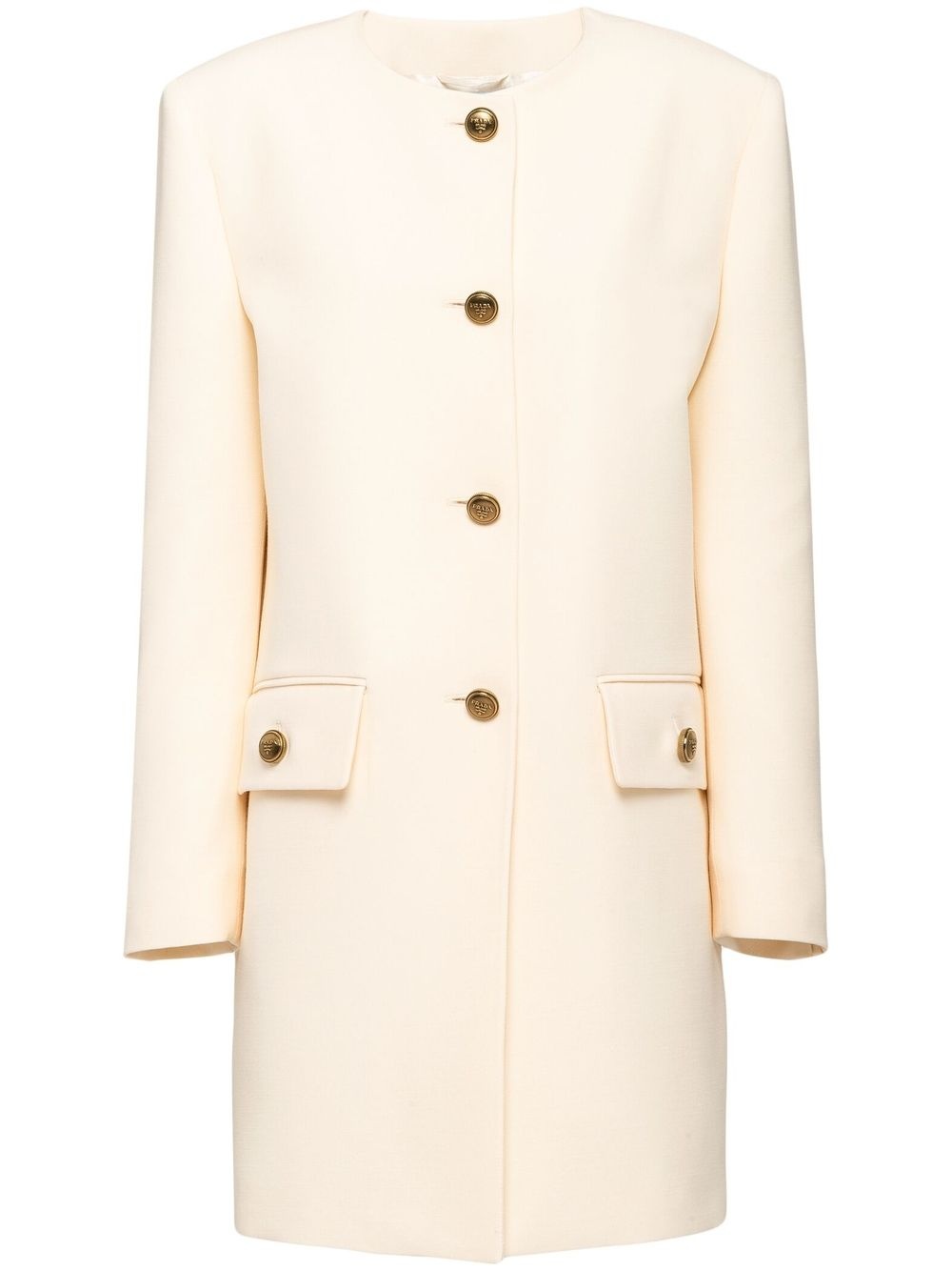 collarless buttoned wool coat - 1