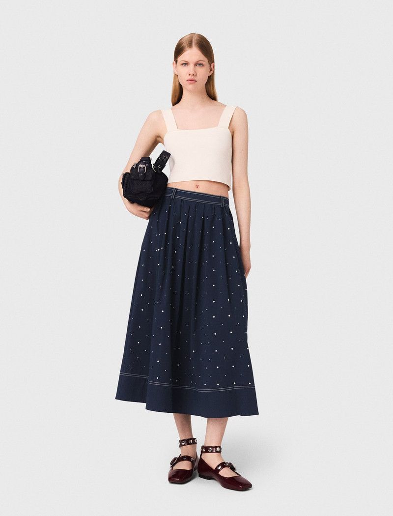 maje Studded flared cotton skirt outlook