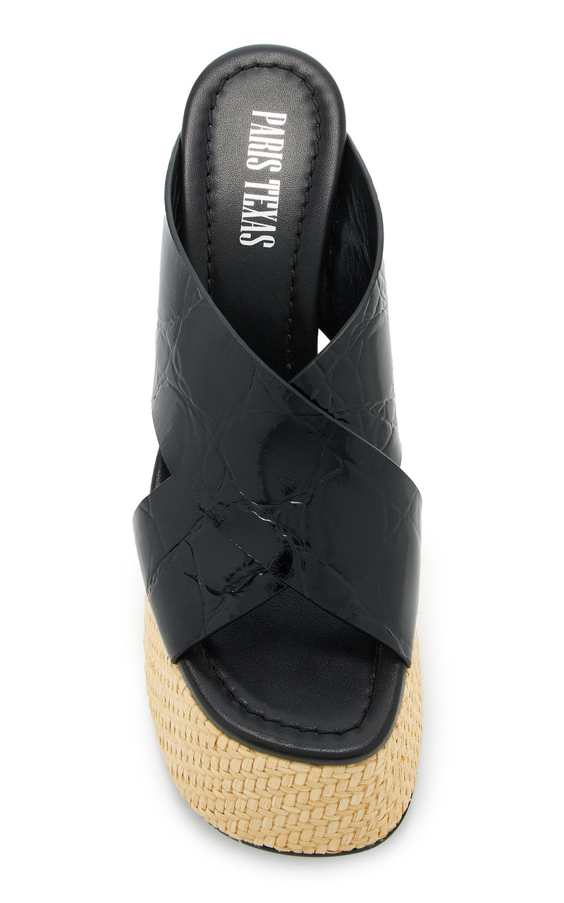 PARIS TEXAS Mara Croc-Effect Leather Platform Sandals black outlook