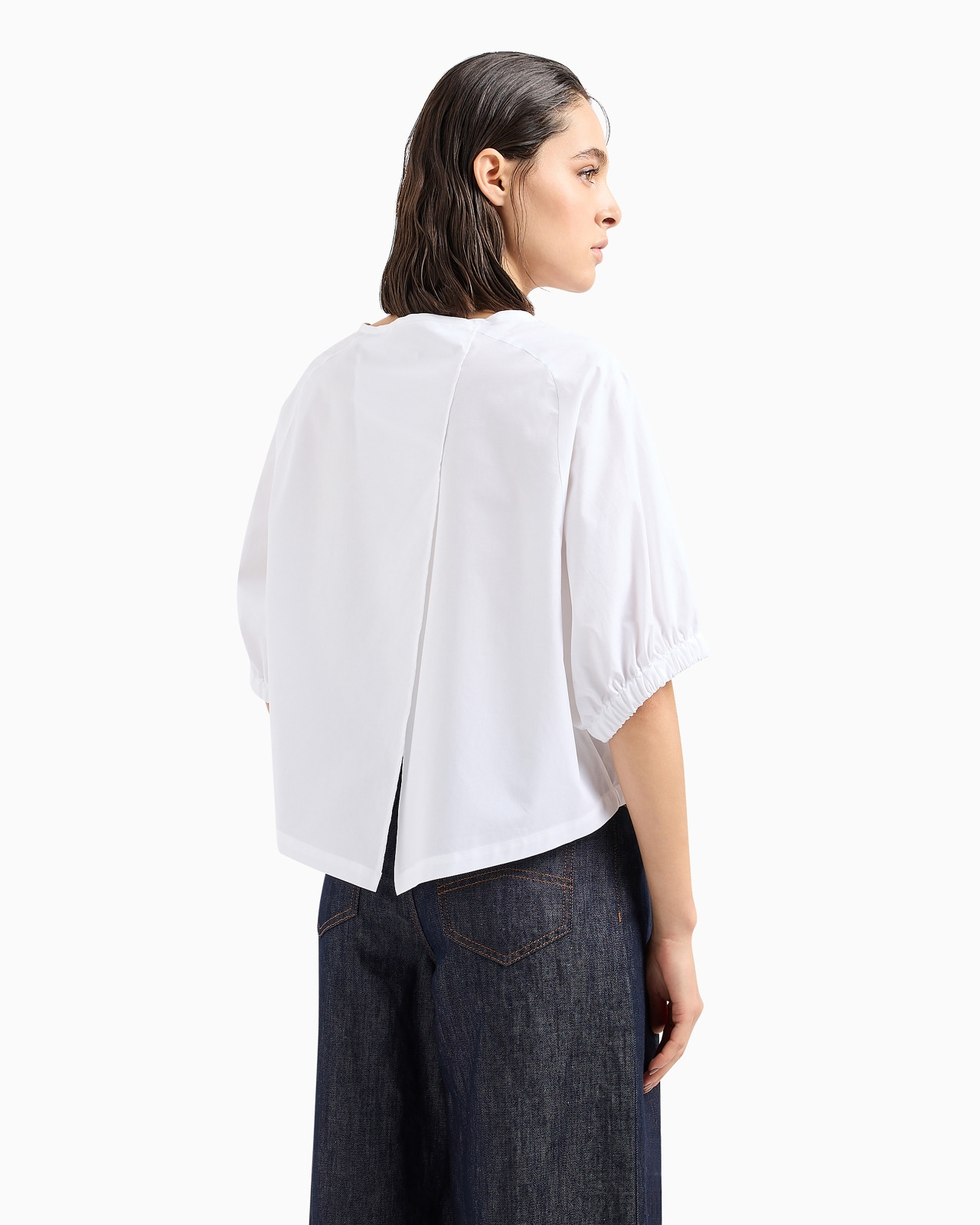 Short-sleeved tie blouse in poplin - 3