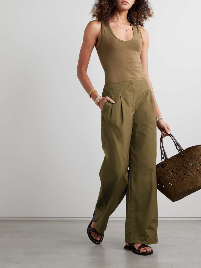 ULLA JOHNSON Lani pleated cotton-poplin wide-leg pants outlook