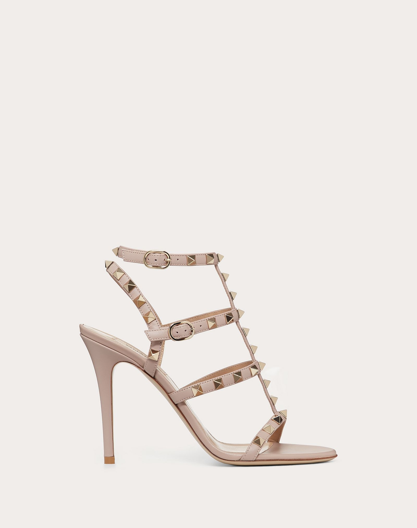 Rockstud Calfskin Ankle Strap Sandal 100 mm - 1