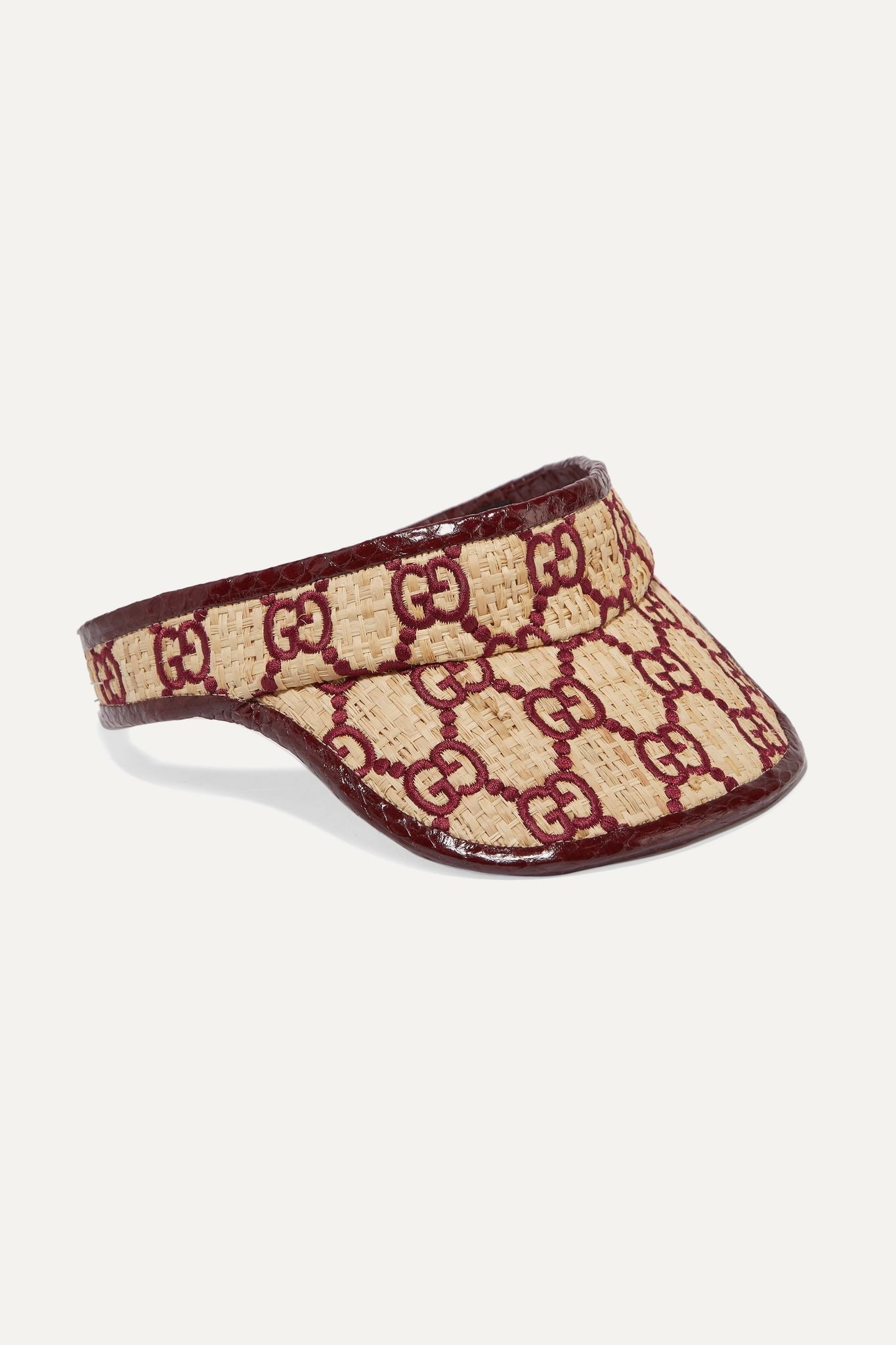 Elaphe-trimmed embroidered raffia visor  - 1