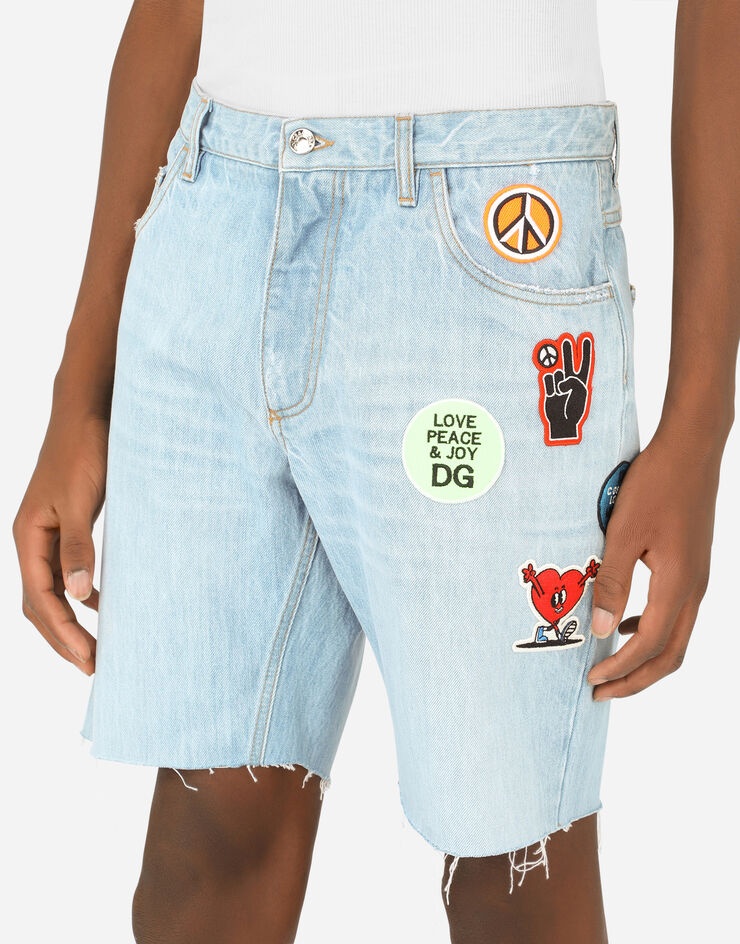 Light blue denim shorts with multiple patches - 4