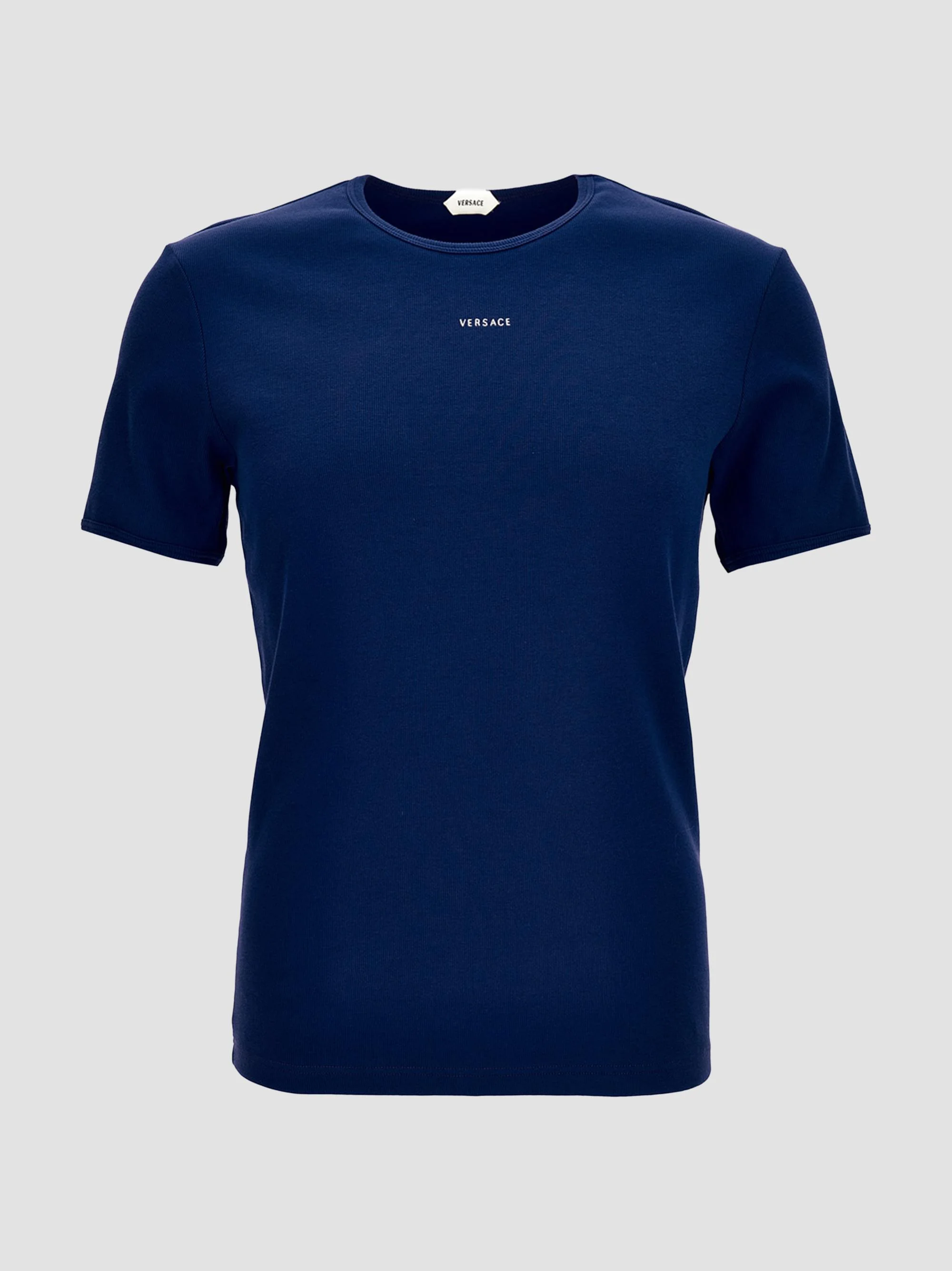 Men's Logo Rib-Knit Cotton Crewneck T-Shirt - Blue Navy - 1