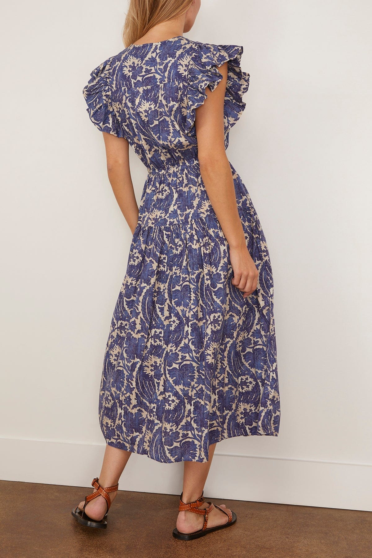Kairi Flutter Sleeve Midi Dress in Ocean - 4