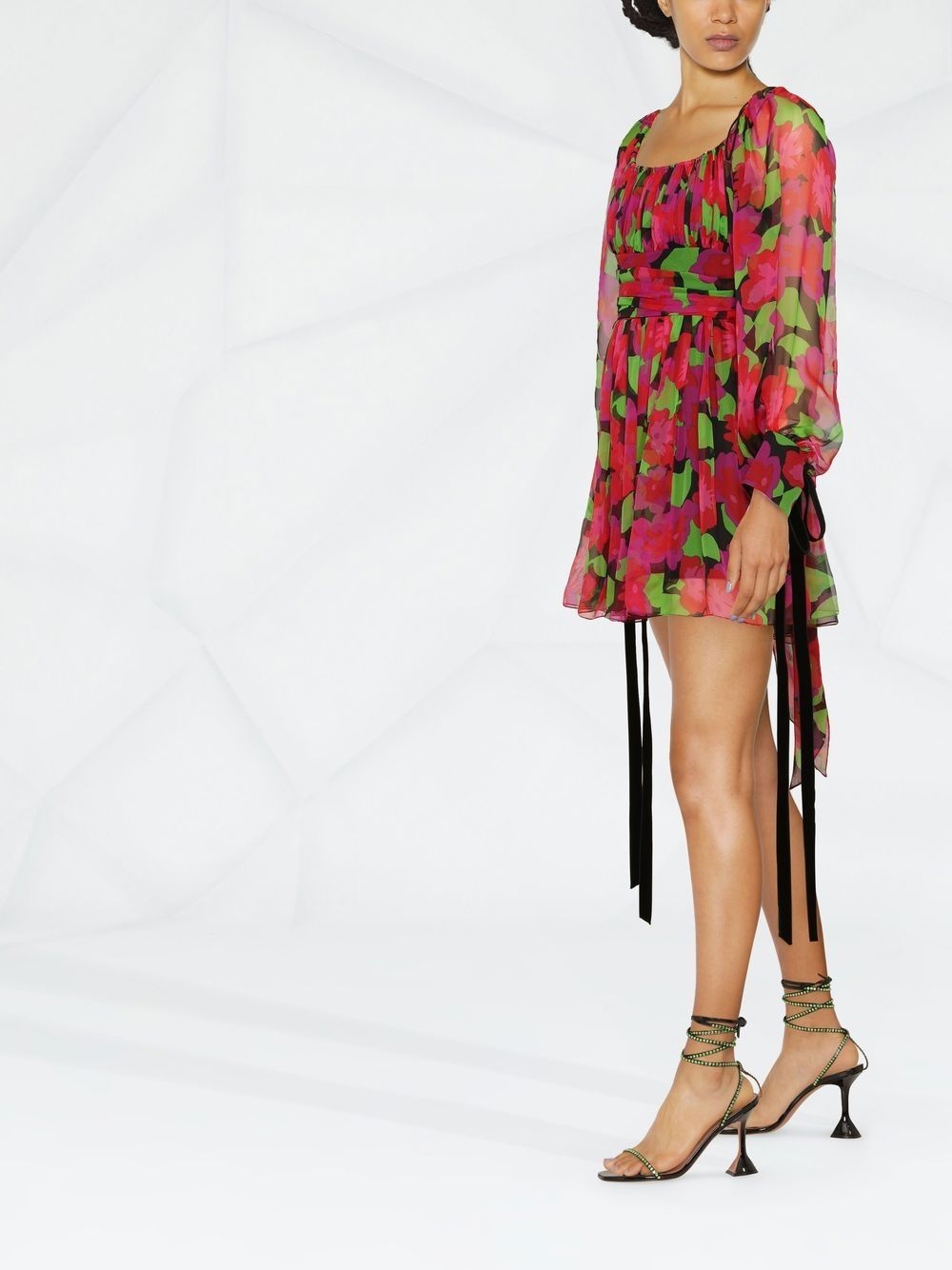 floral-print long-sleeve mini dress - 3