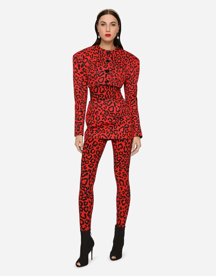 Cropped leopard-print brocade jacket - 4