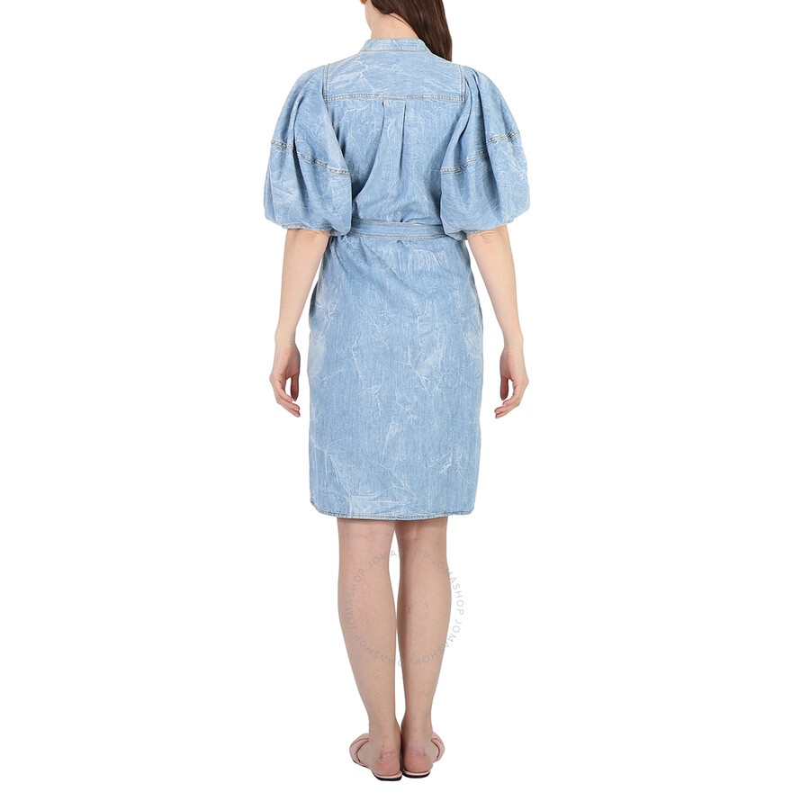 Stella Mccartney Crinkle Blue Denim Puff Sleeve Dress - 6