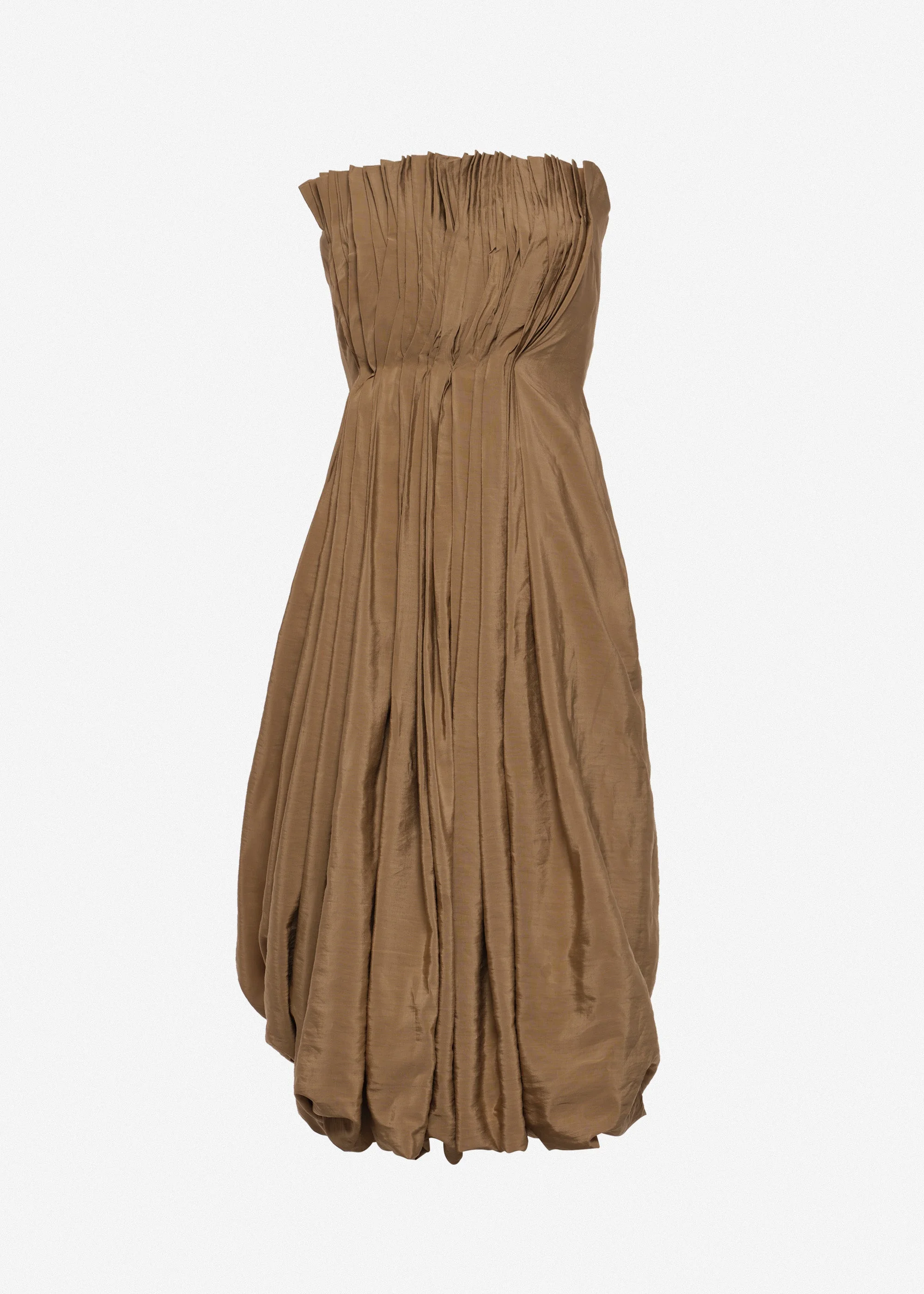 Pleated corset bubble midi dress in beige - 1