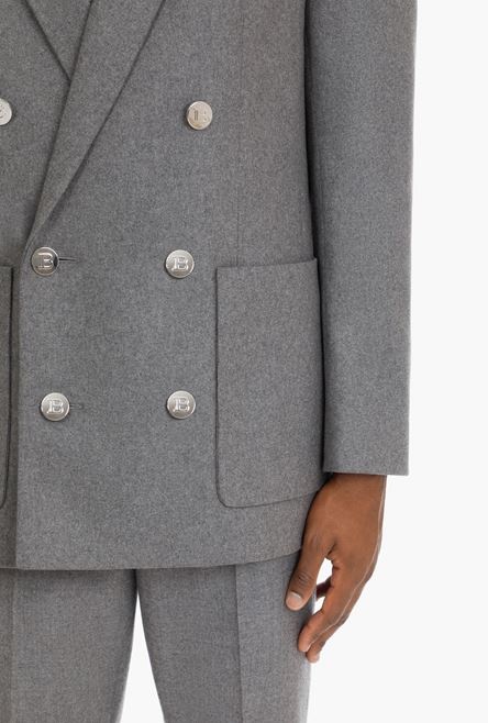 Heather gray wool blazer with double-breasted silver-tone buttoned closure - 8