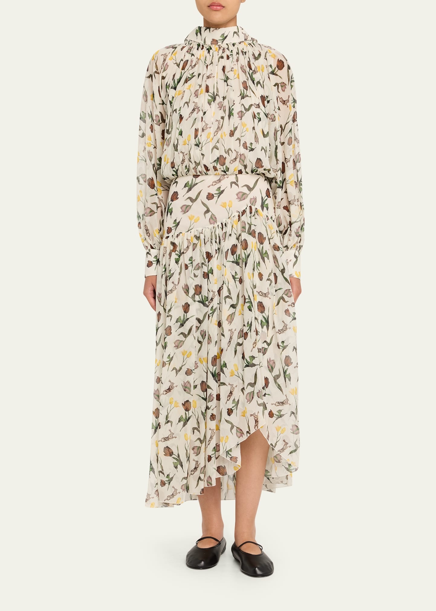 Floral Long-Sleeve Fit-&-Flare Maxi Dress - 2