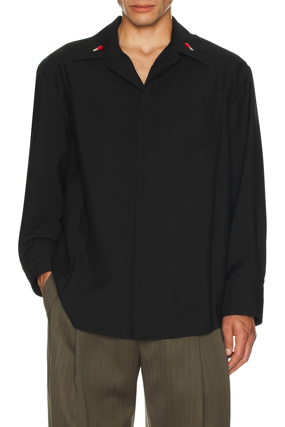 Matches Detail Light Wool Long Sleeve Shirt - 4