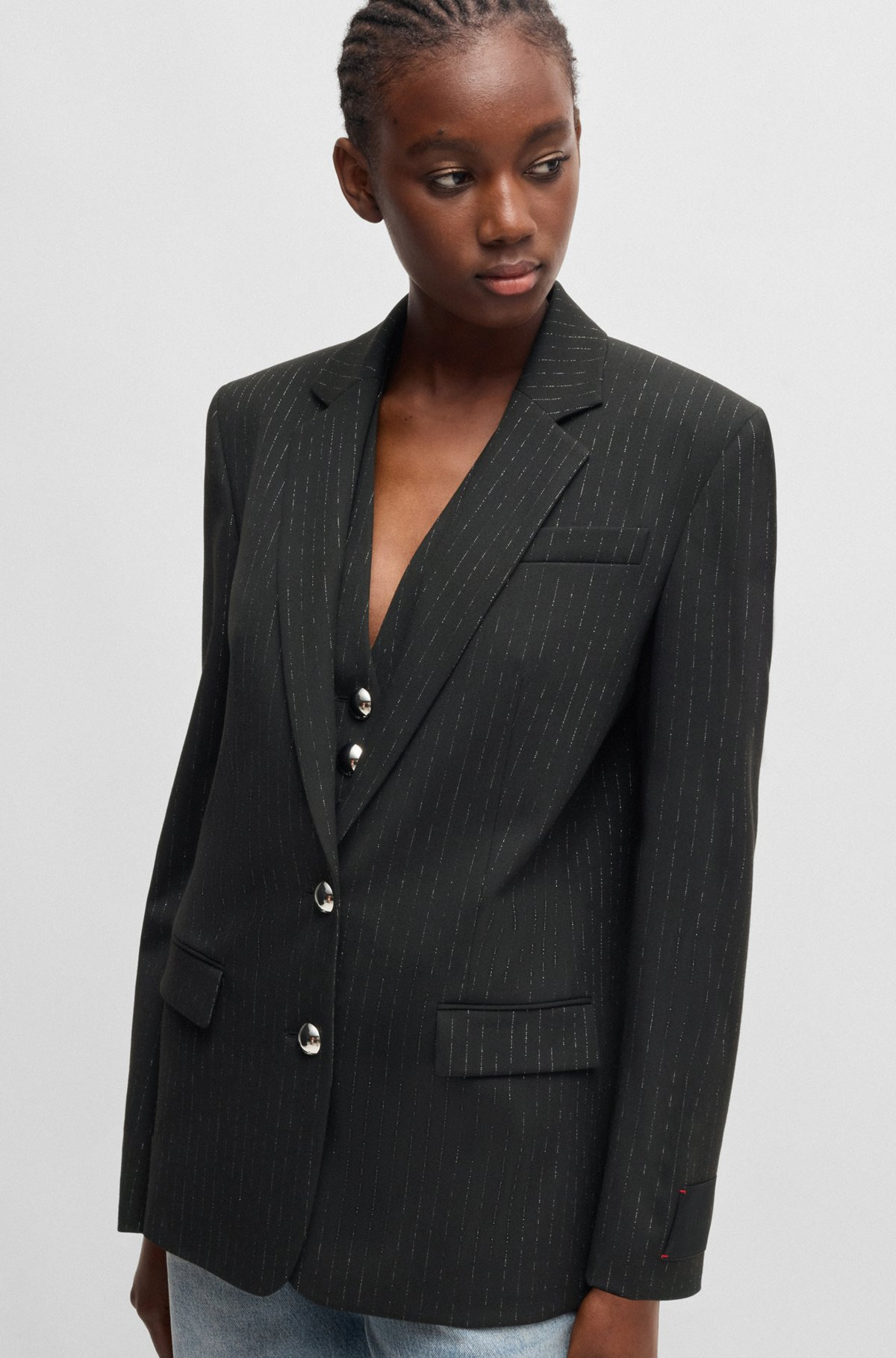 RELAXED-FIT JACKET WITH ALL-OVER SPARKLE PINSTRIPE - 5