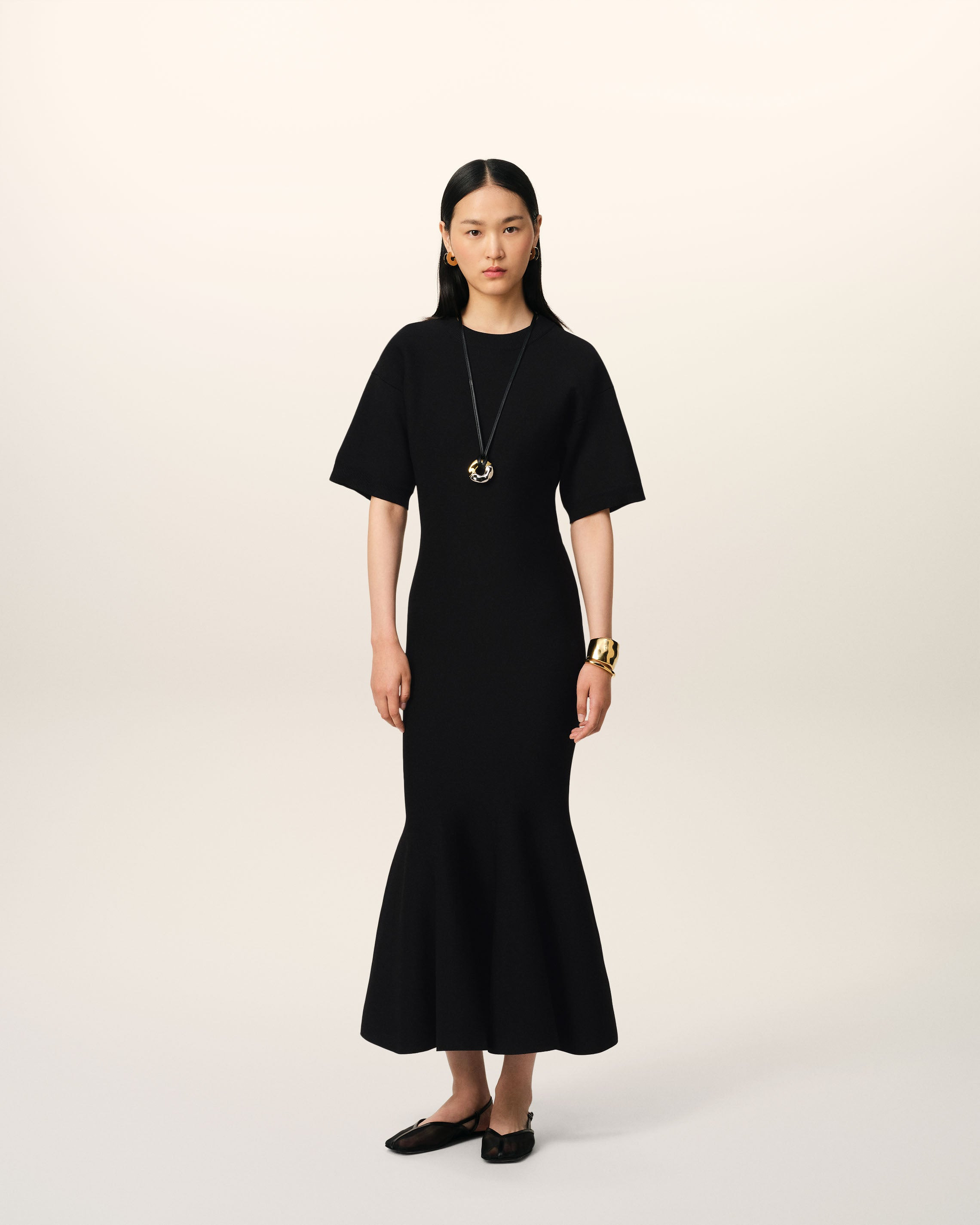 BLACK GODET DRESS - 3