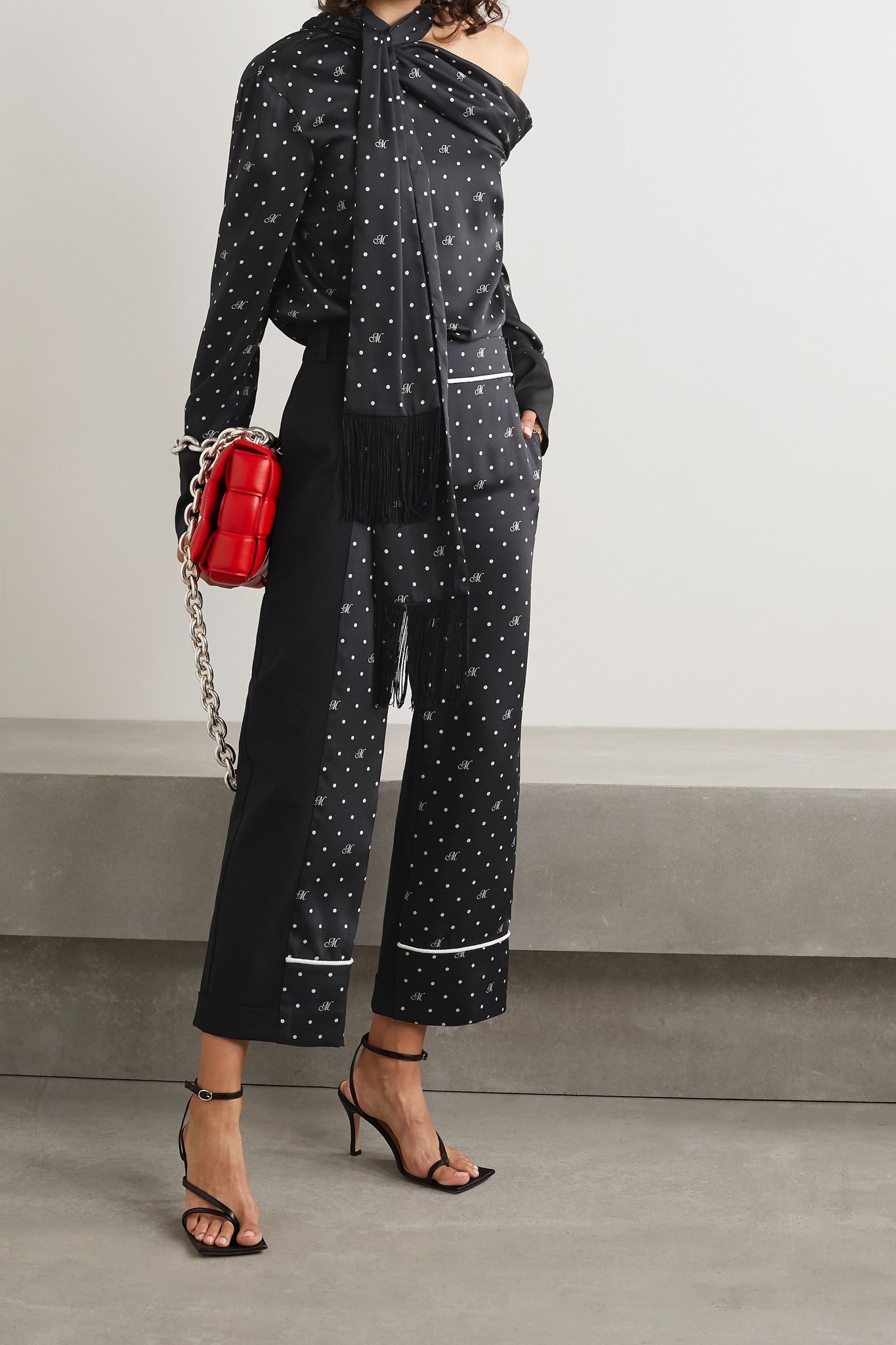 Paneled polka-dot satin-twill and stretch-wool pants - 2