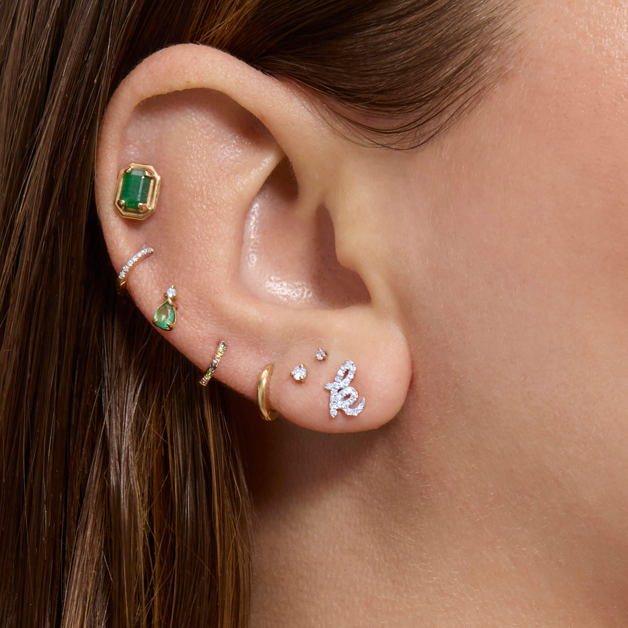 Diamond Cursive Initial Stud - 5