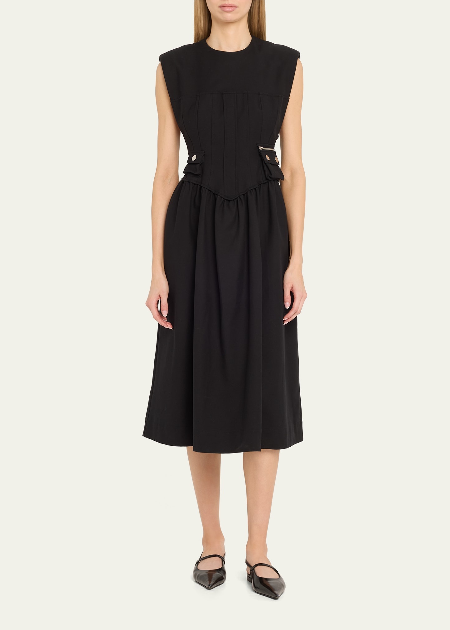 Heavy Cotton Tailored Corset Midi Dress - 2