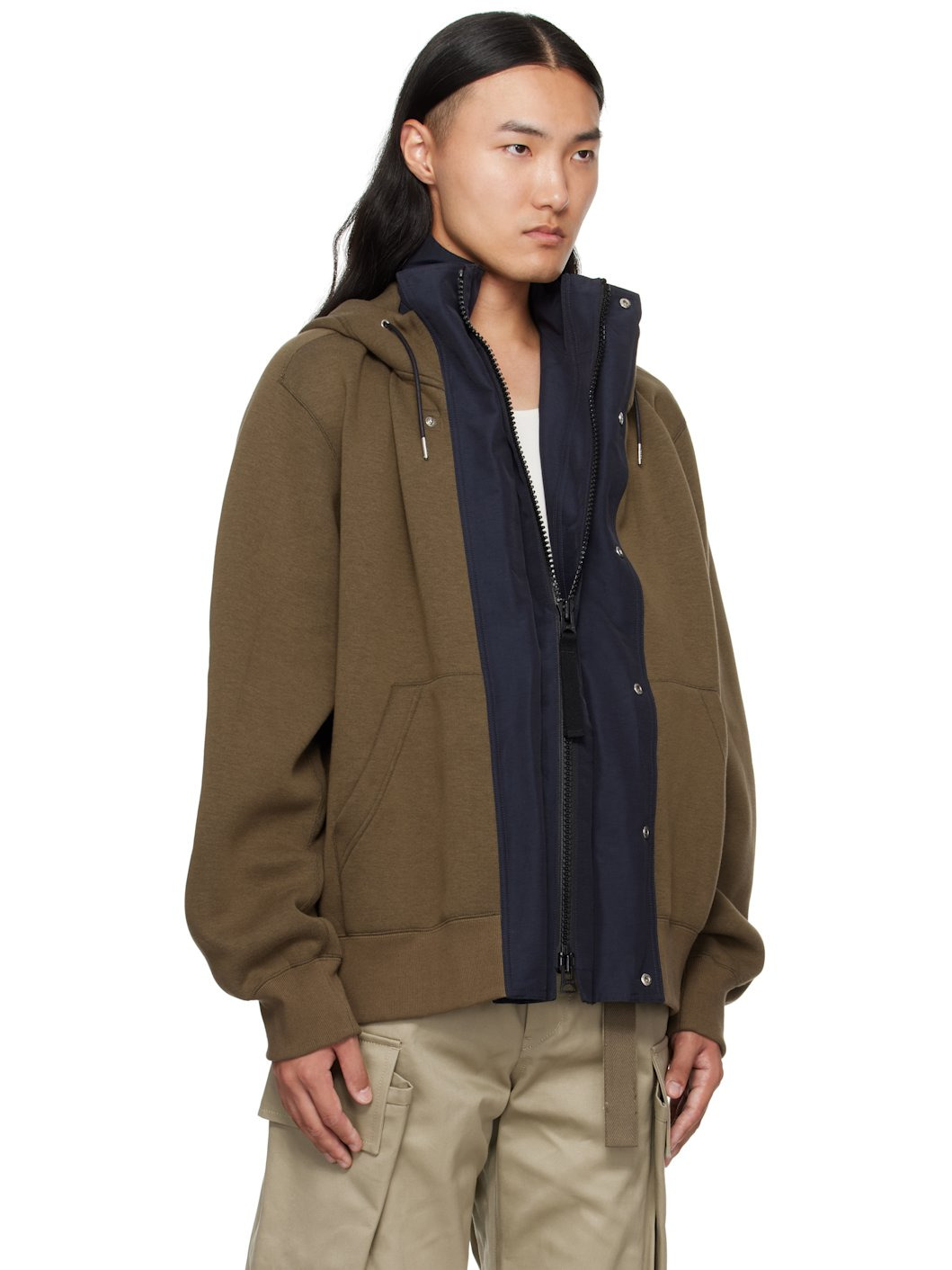 Khaki & Navy Sponge Sweat & Grosgrain Hoodie - 2