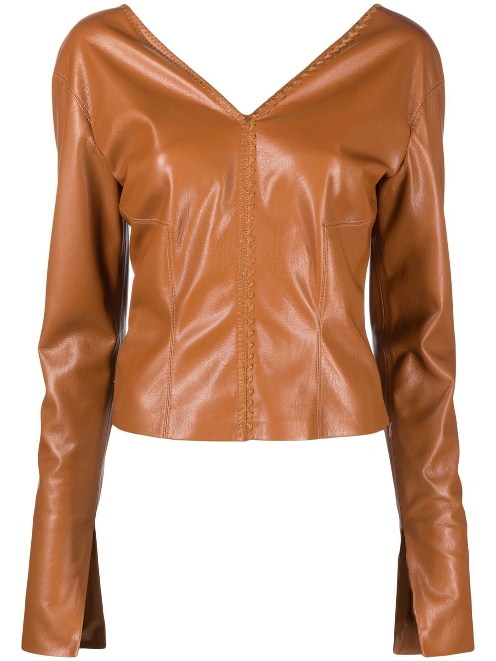 open-neckline faux-leather top - 1