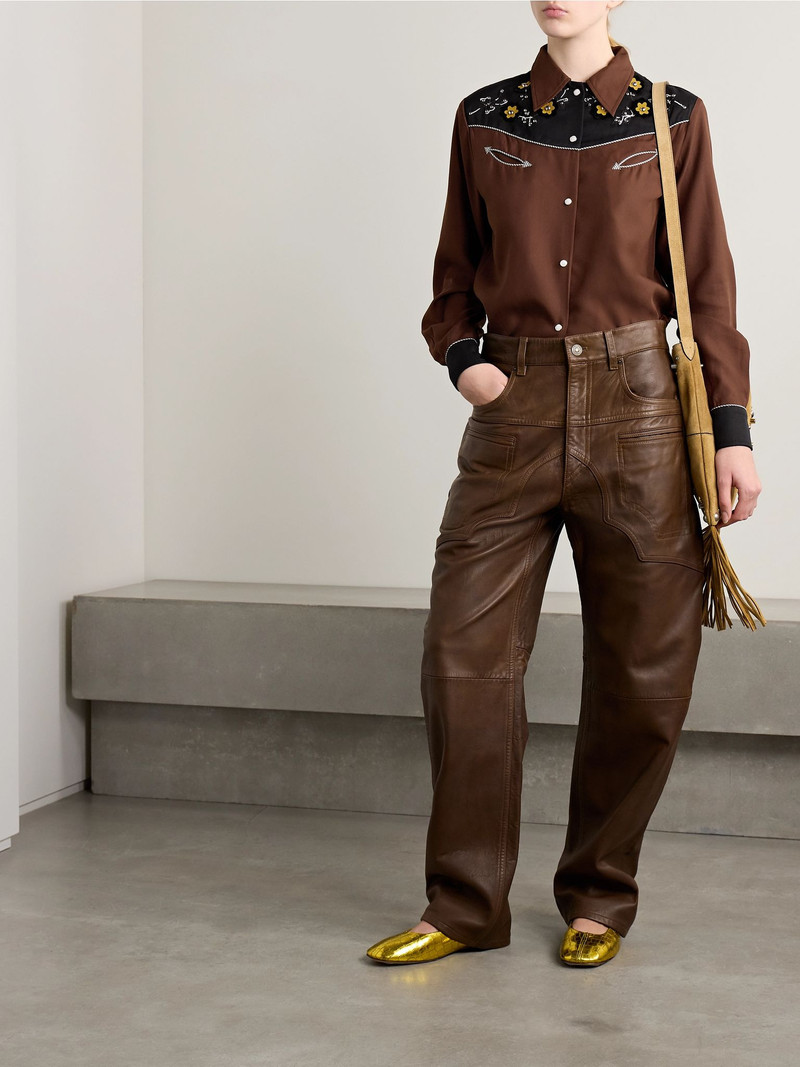 BODE Abilene studded appliquéd paneled twill shirt Chocolate outlook