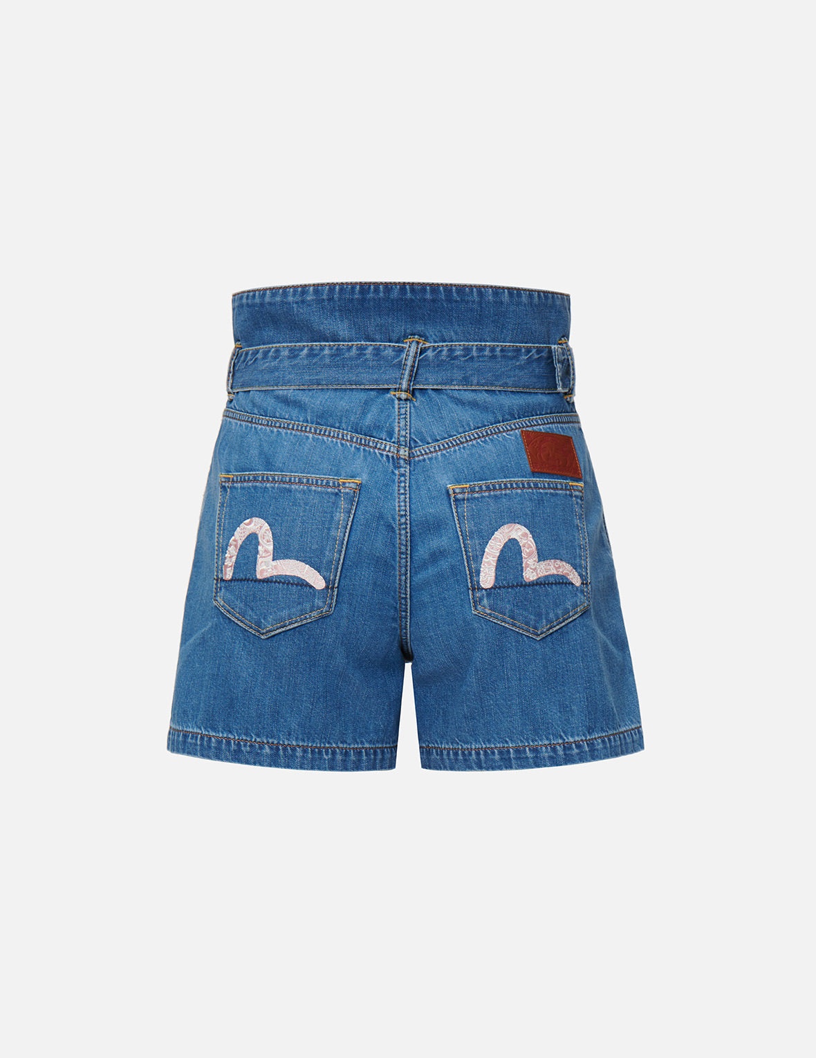 Pattern Seagull Embroidered Paper Bag Denim Shorts - 11