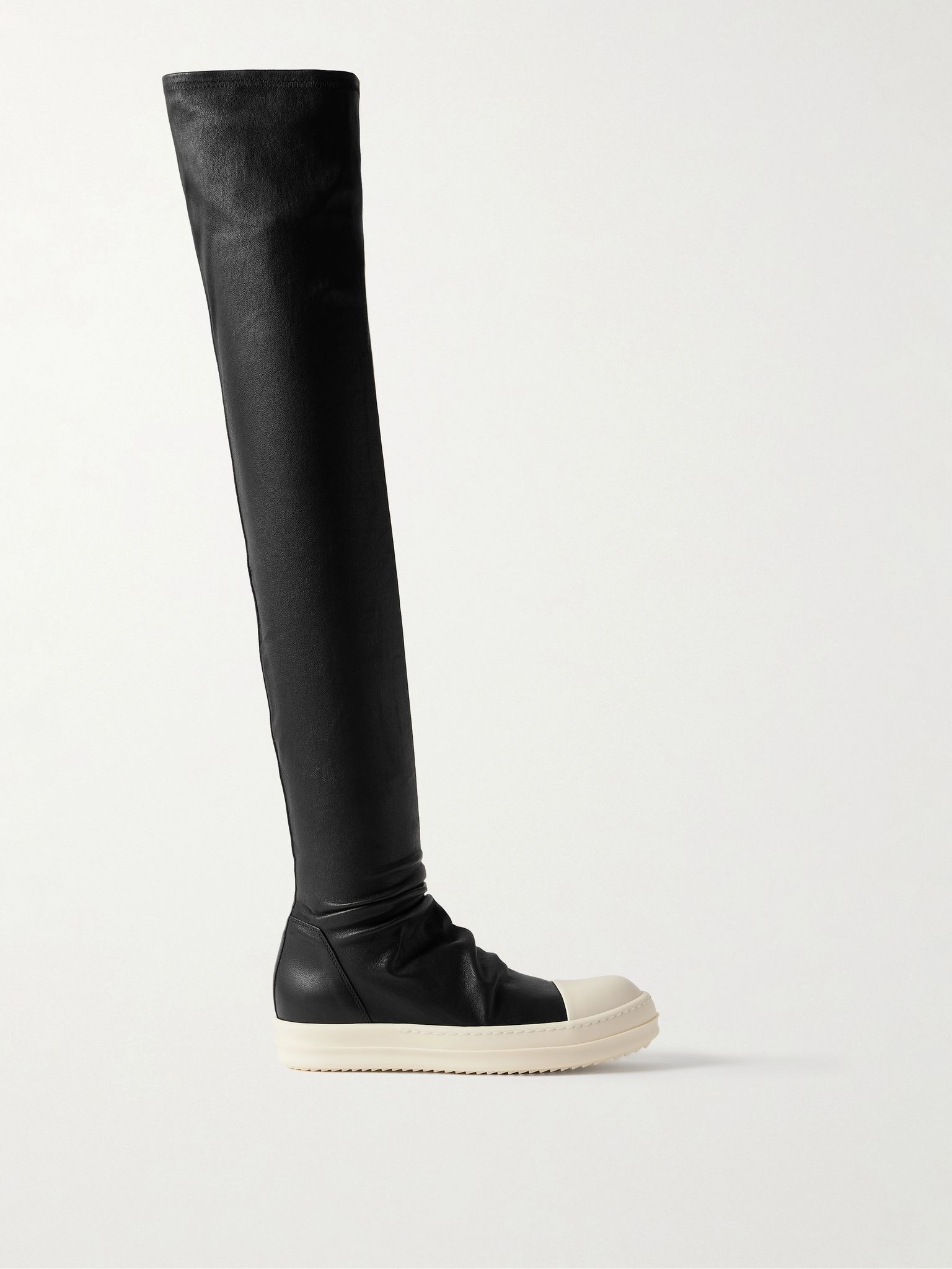 Rubber-trimmed leather over-the-knee boots Black - 1