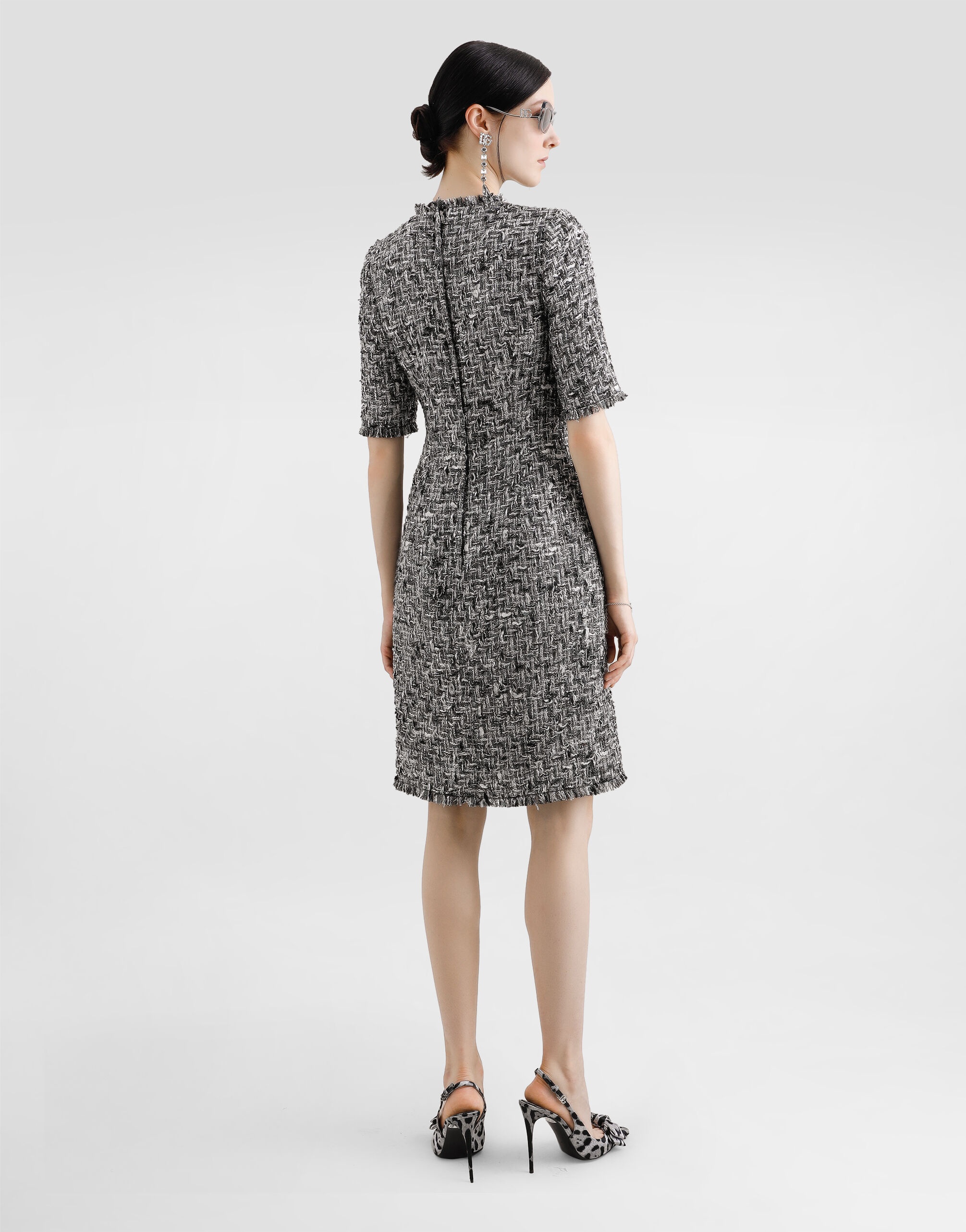 Raschel tweed midi dress with short sleeves - 3