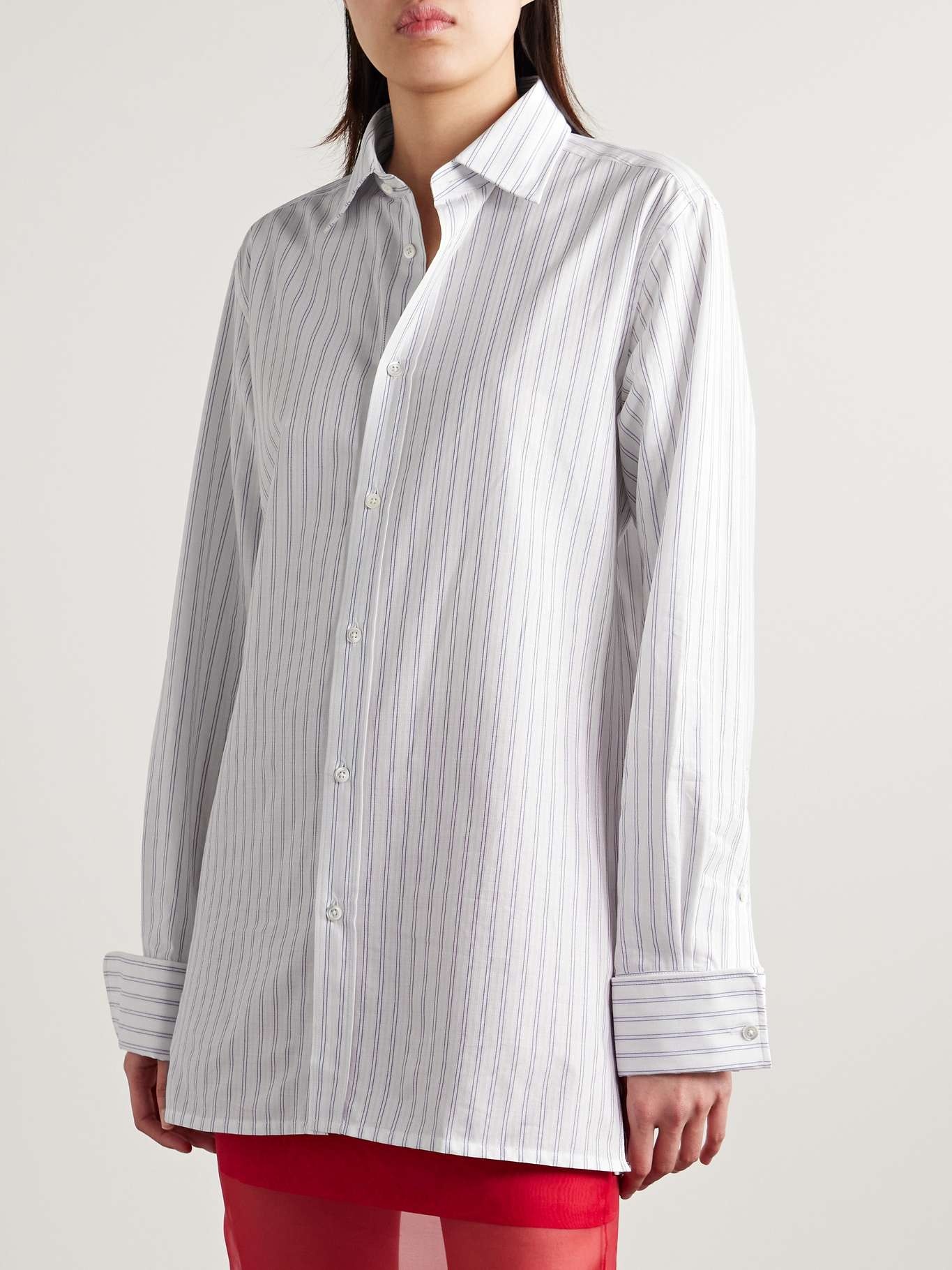Oversized striped cotton shirt White - 3