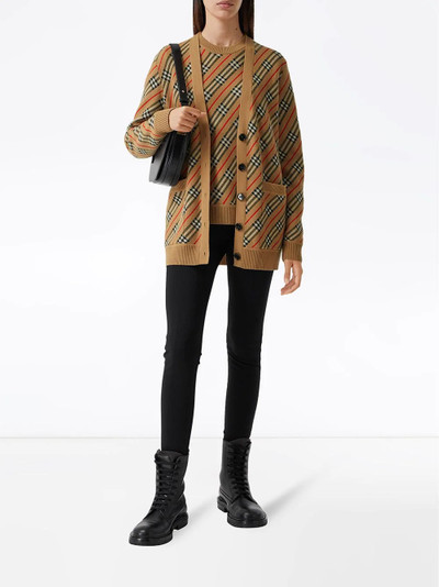 Burberry check-detail striped cardi-coat outlook