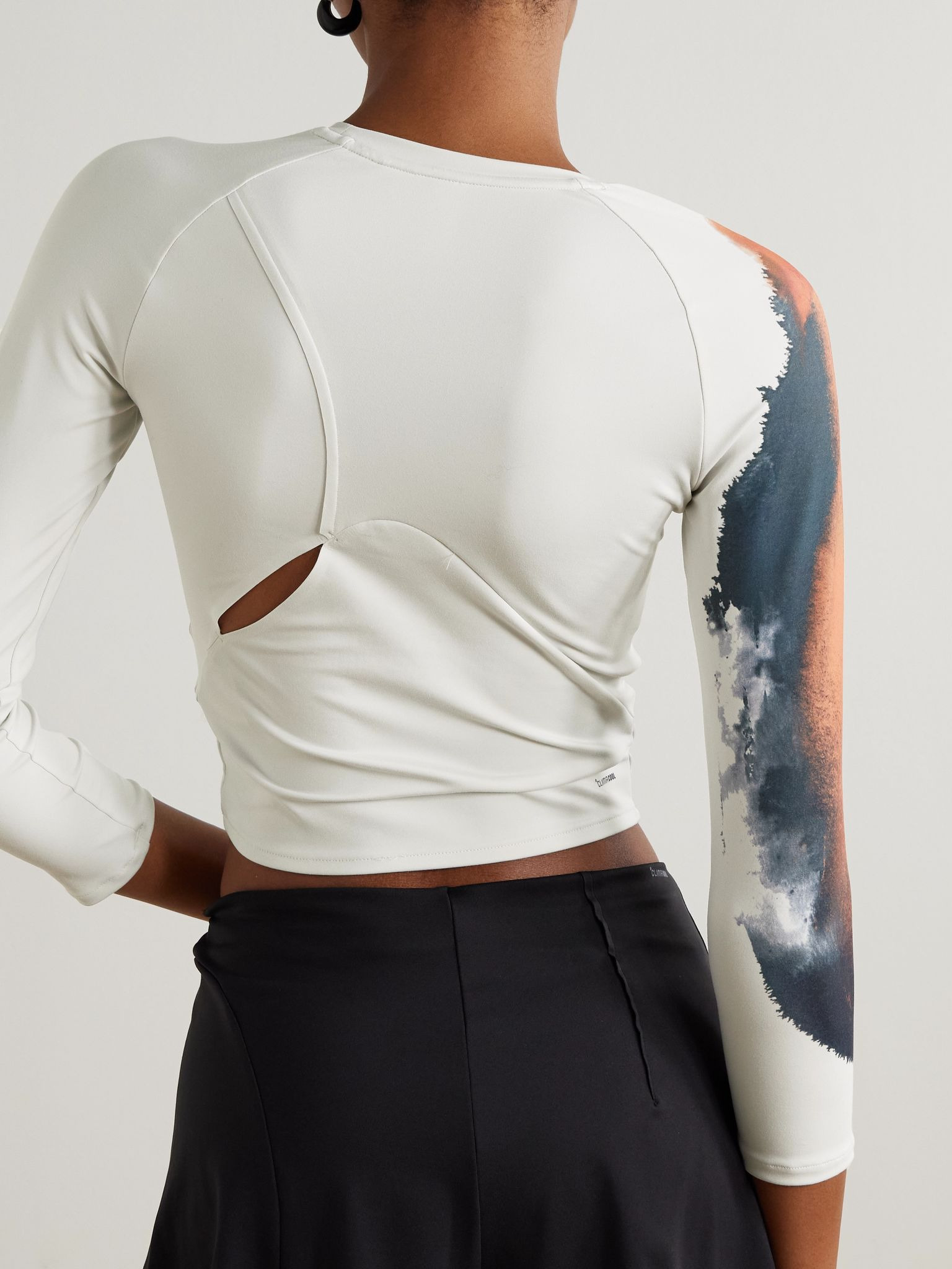 + Y-3 cropped cutout appliquéd printed recycled stretch-jersey tennis top White - 3
