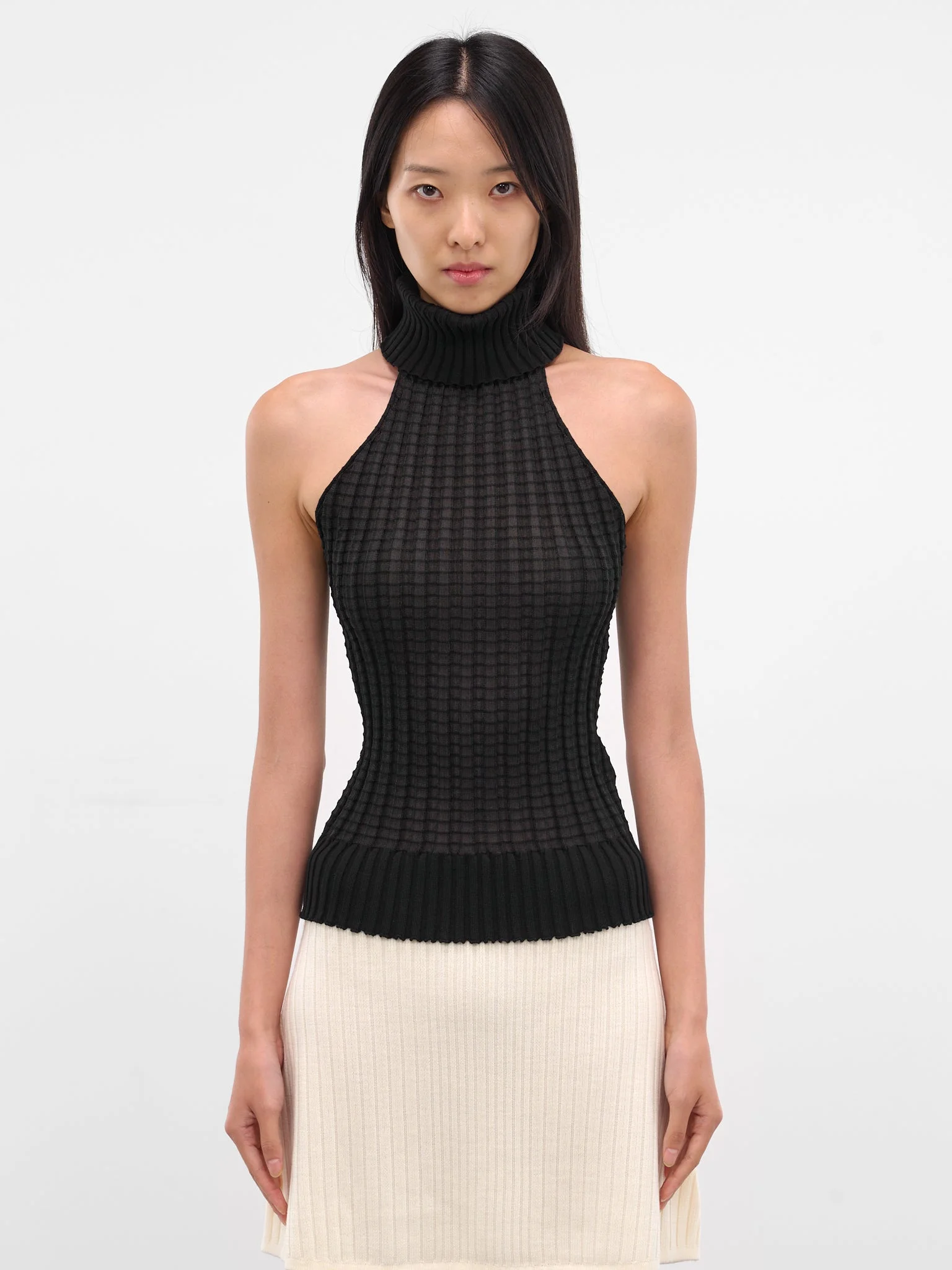 Alba Black Ribbed Halter Turtleneck - 1