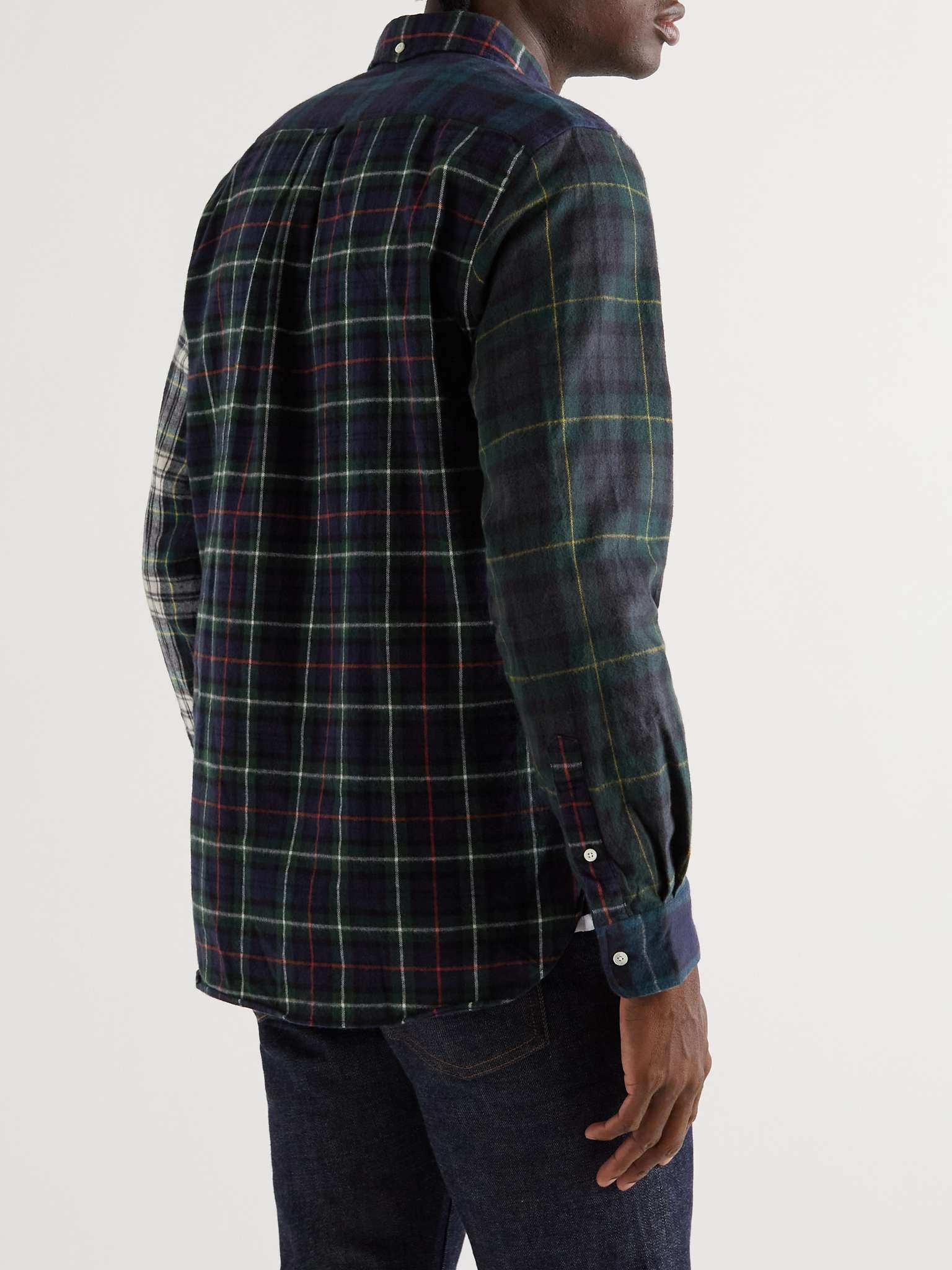 Button-Down Collar Panelled Checked Cotton-Flannel Shirt - 4