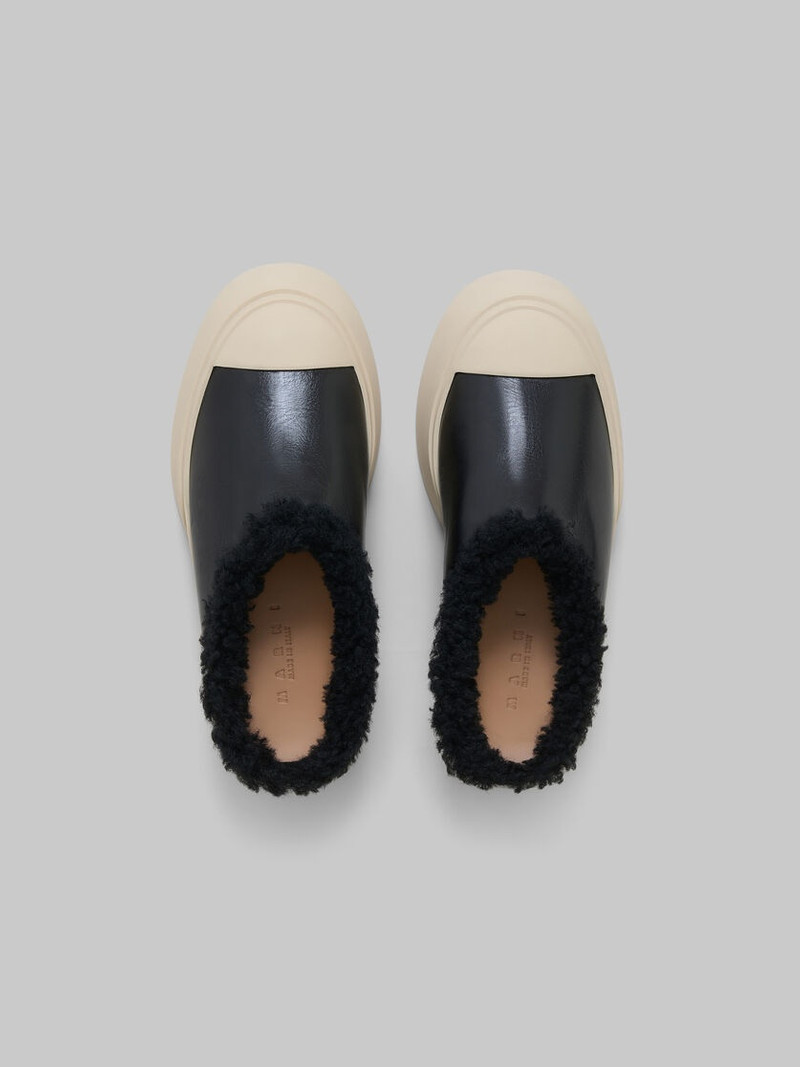 BLACK LEATHER AND SHEARLING PABLO SABOT 4