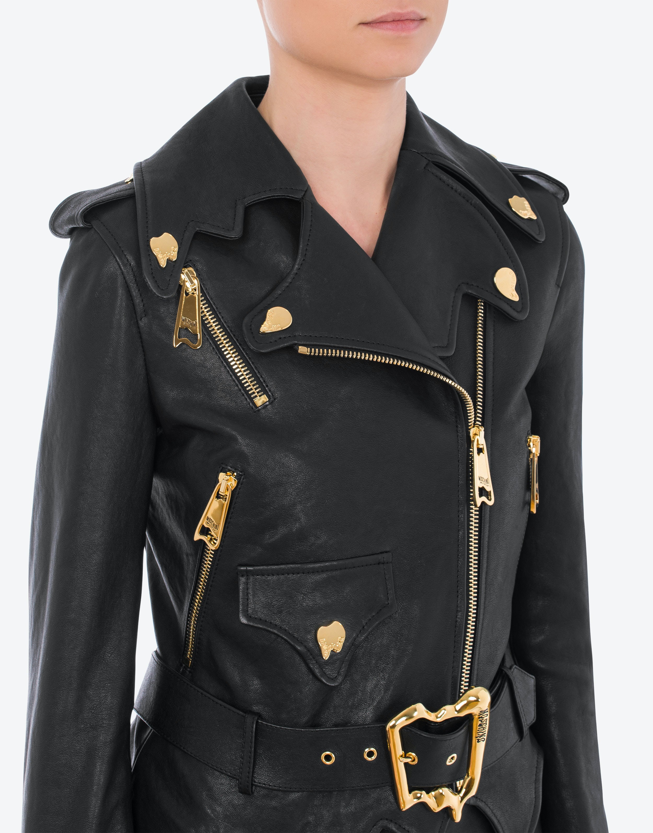 MORPHED EFFECT HAMMERED LEATHER BIKER - 4
