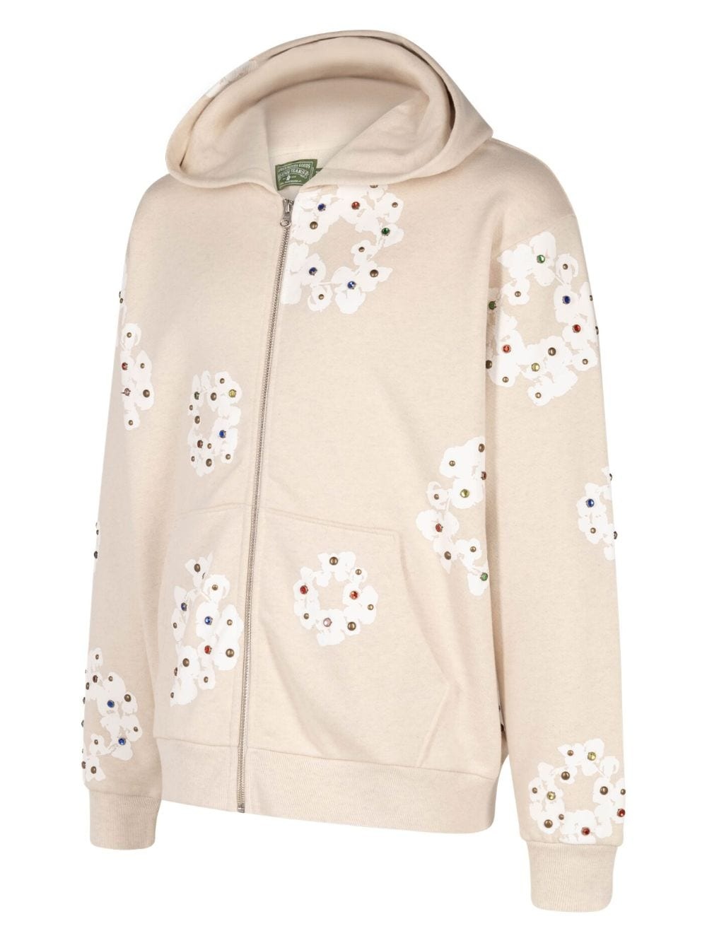 Rhinestone Cotton Wreath zip hoodie - 3