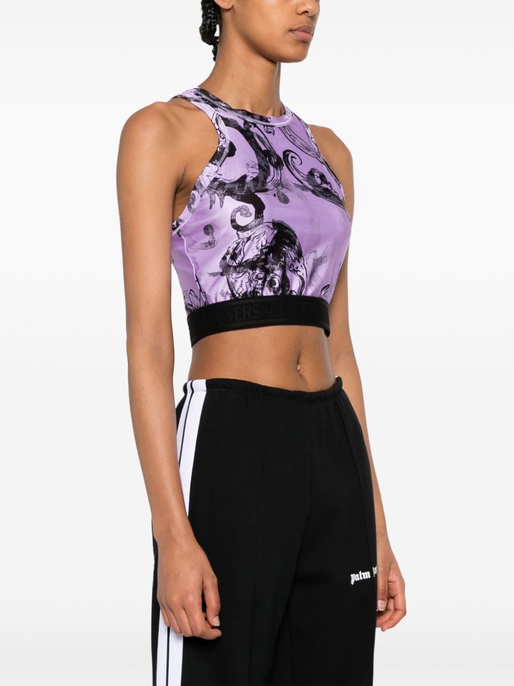 baroque-print cropped racerback top - 3