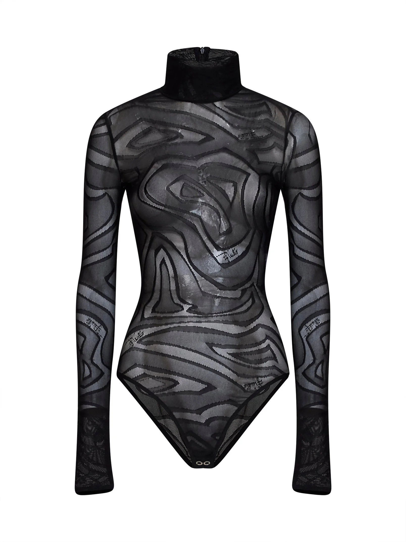 Black Labirinto-pattern jacquard tulle bodysuit - 1