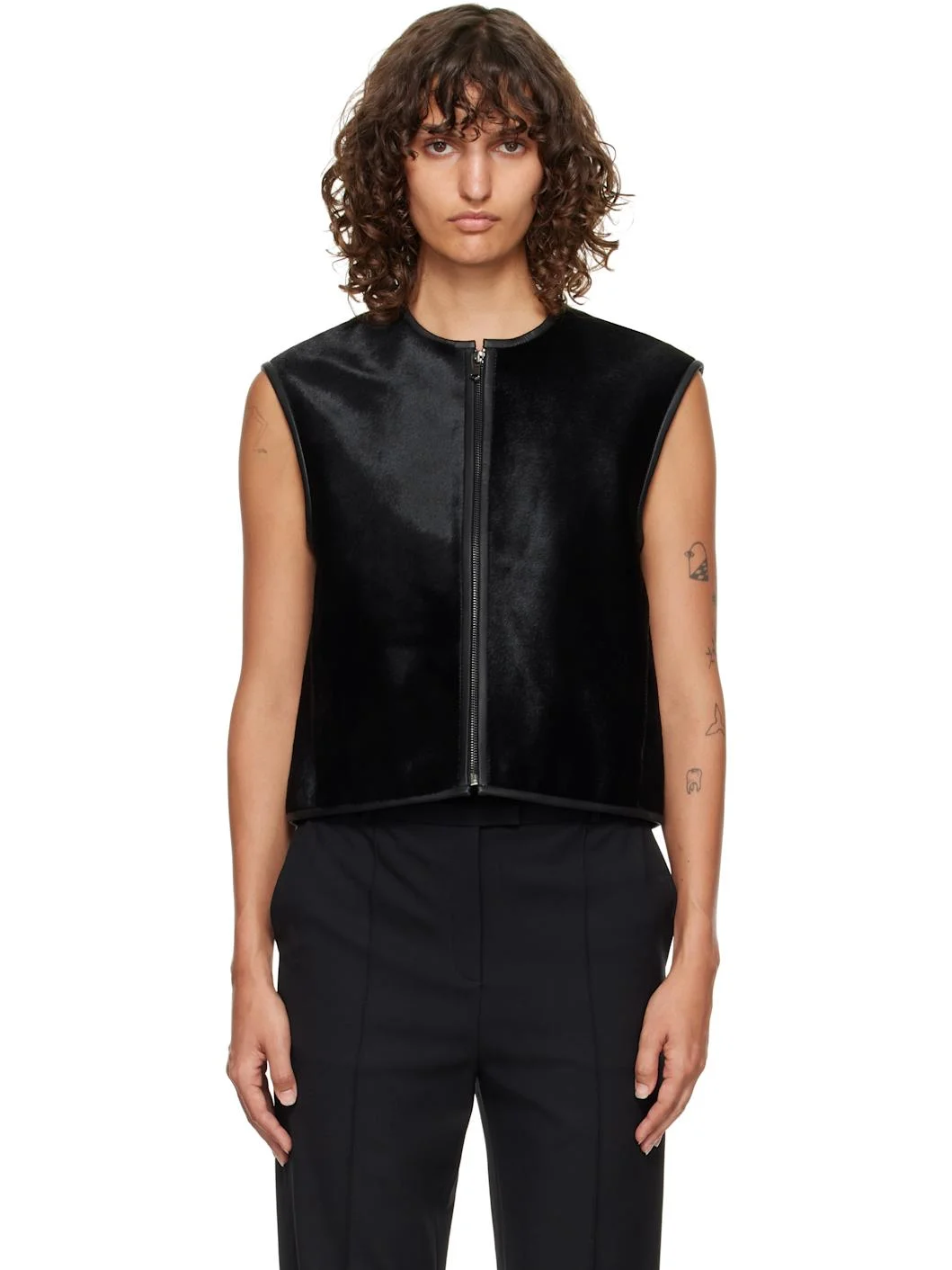 Black Ampas Pony-Effect Leather Vest - 1