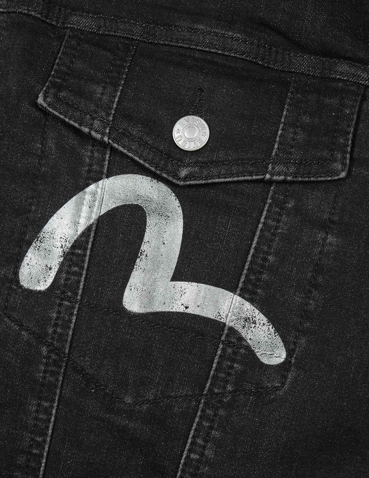 Graffiti-Style Daicock Print Loose Fit Denim Jacket - 7