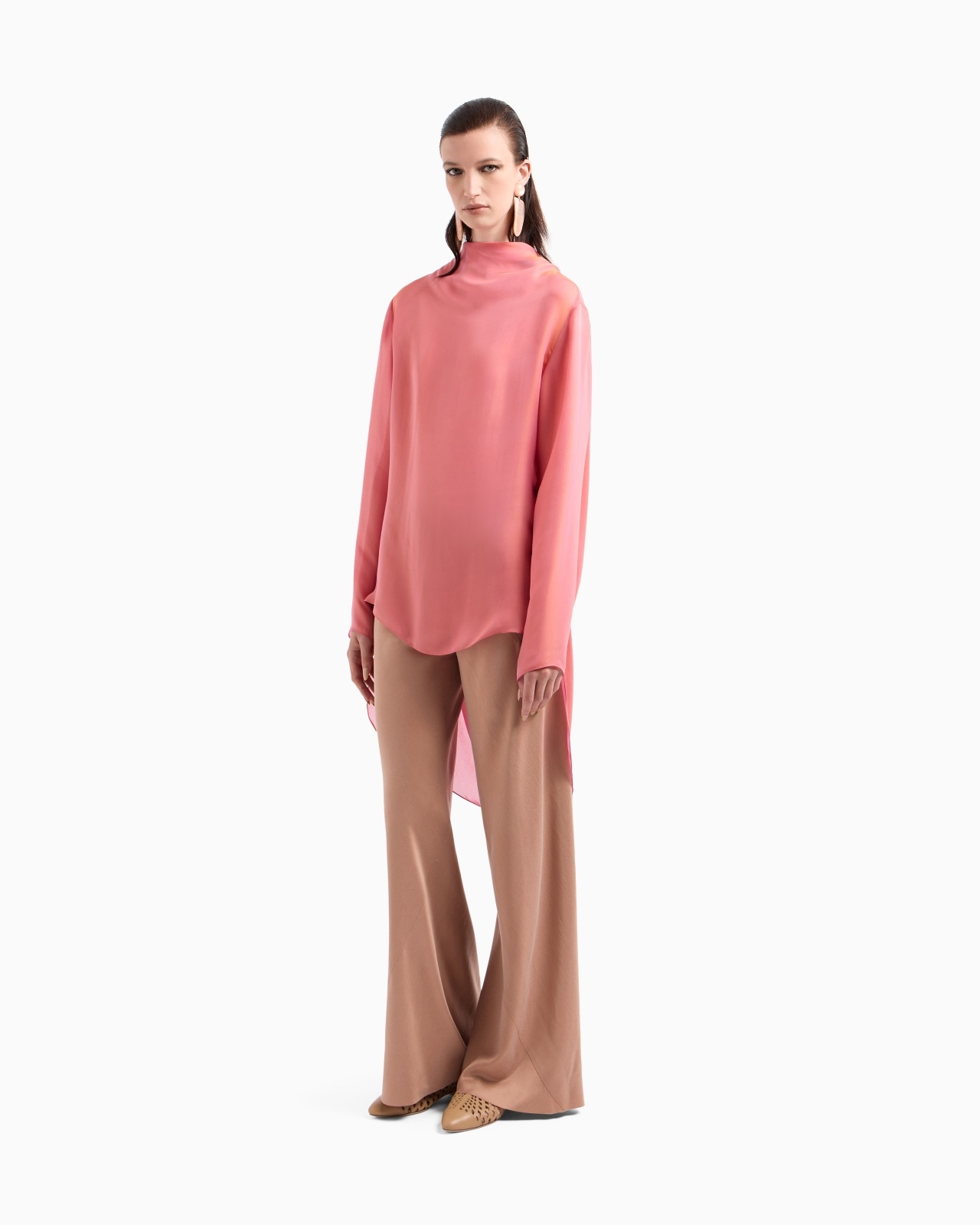 TWO-TONE SILK CHIFFON LONG SHIRT - 4
