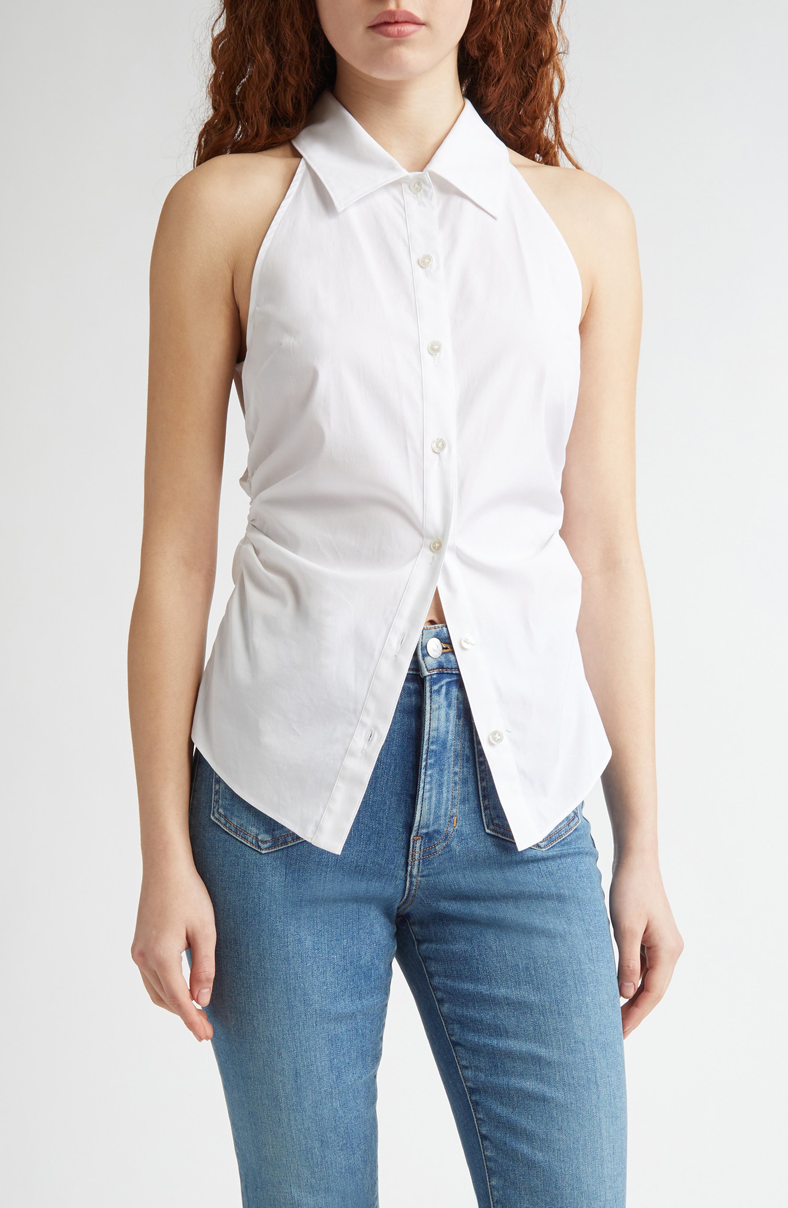 Veronica Beard Regina Sleeveless Shirt in White at Nordstrom - 1