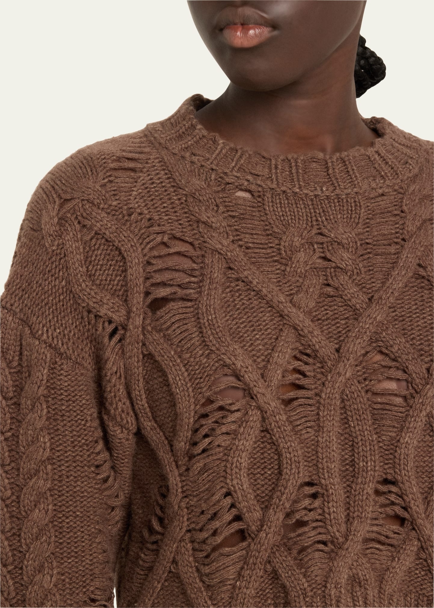 Distress Crop Cable Wool Cashmere Sweater - 5