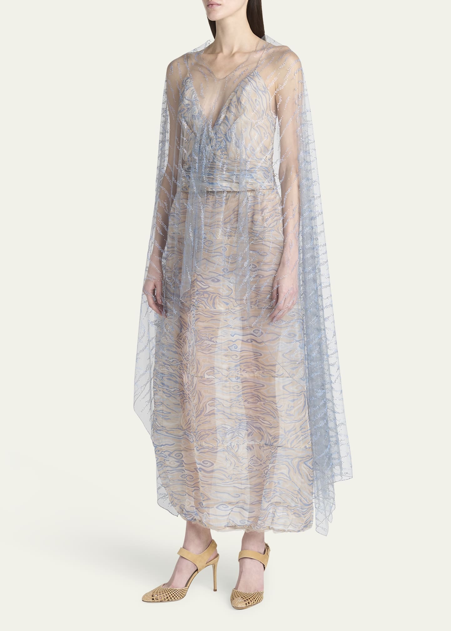 Embellished Sheer V-Neck Cape - 4