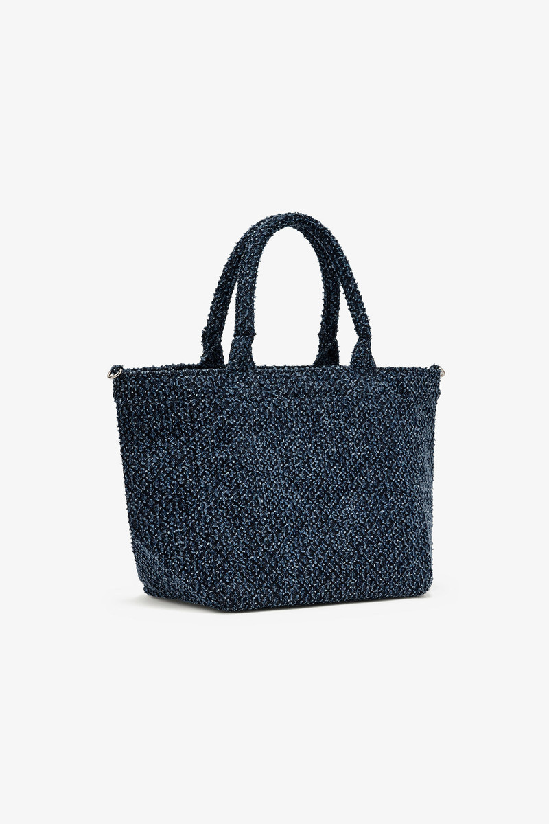 GANNI TWEED DENIM SMALL BEAR TOTE outlook